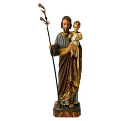 Escultura portuguesa del siglo XIX de San José, de madera policromada y dorada