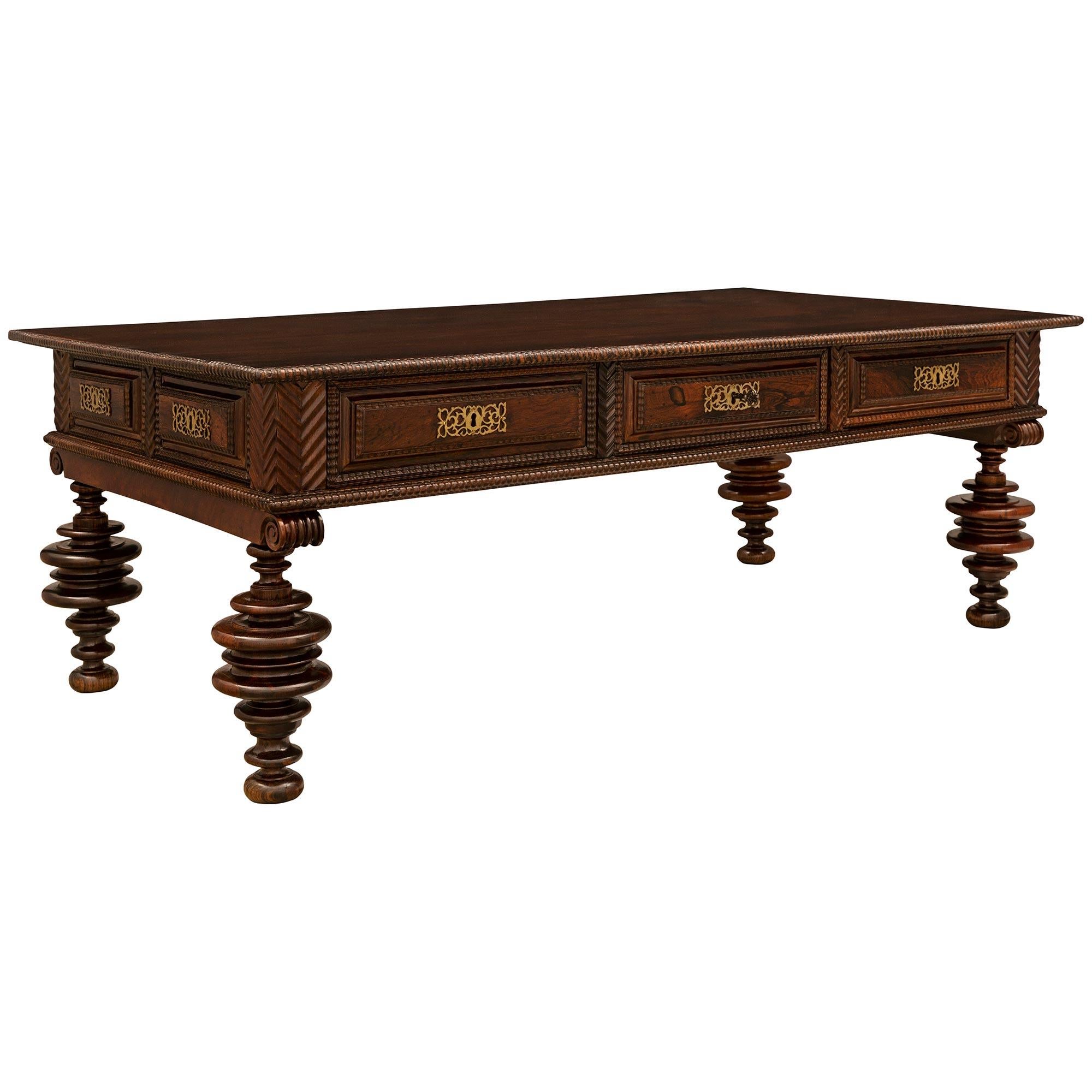 Portuguese 19th Century Rosewood and Brass Coffee Table In Good Condition For Sale In West Palm Beach, FL