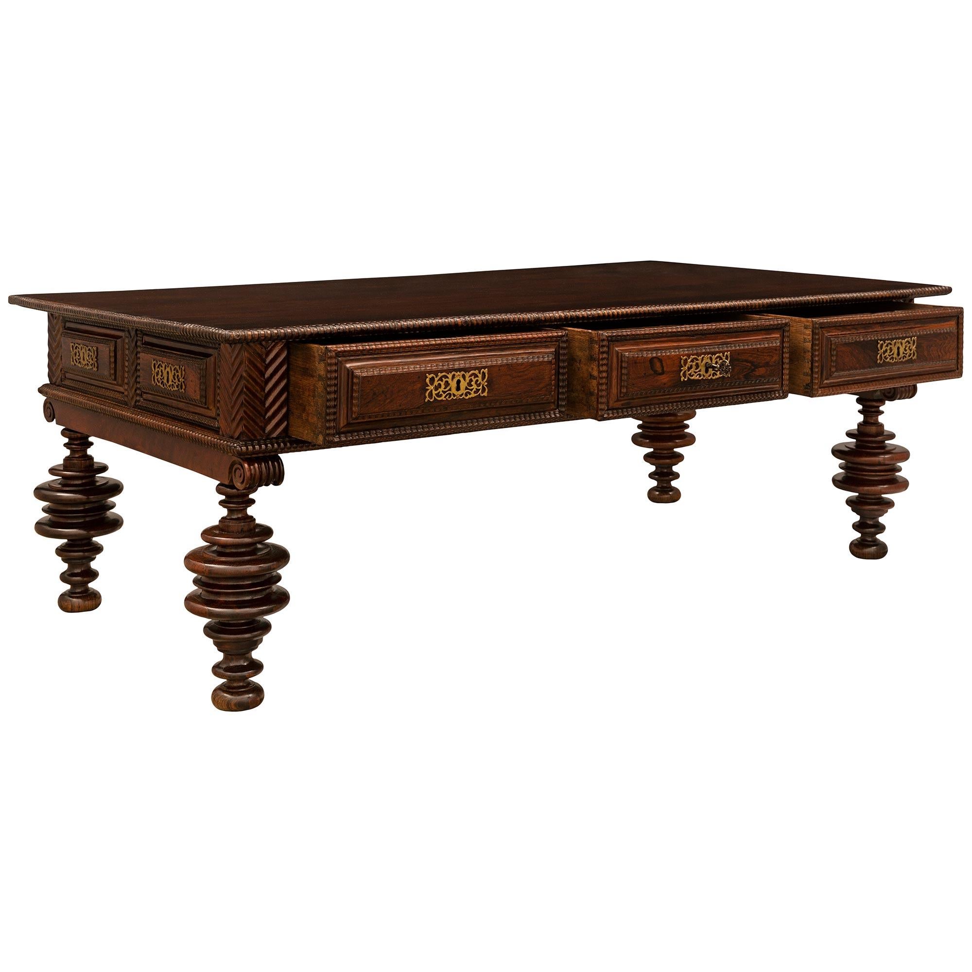 Portuguese 19th Century Rosewood and Brass Coffee Table For Sale 1