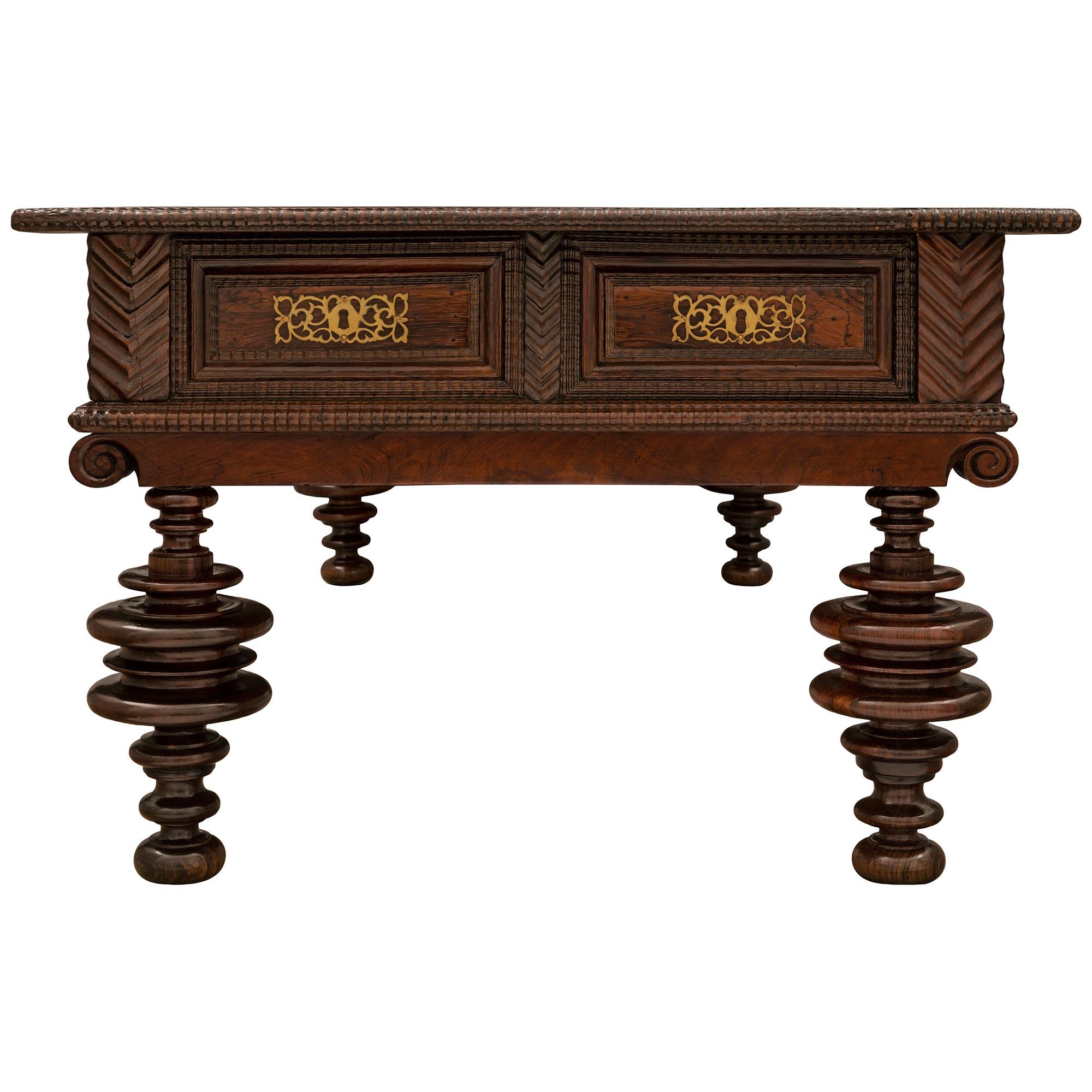Portuguese 19th Century Rosewood and Brass Coffee Table For Sale 2