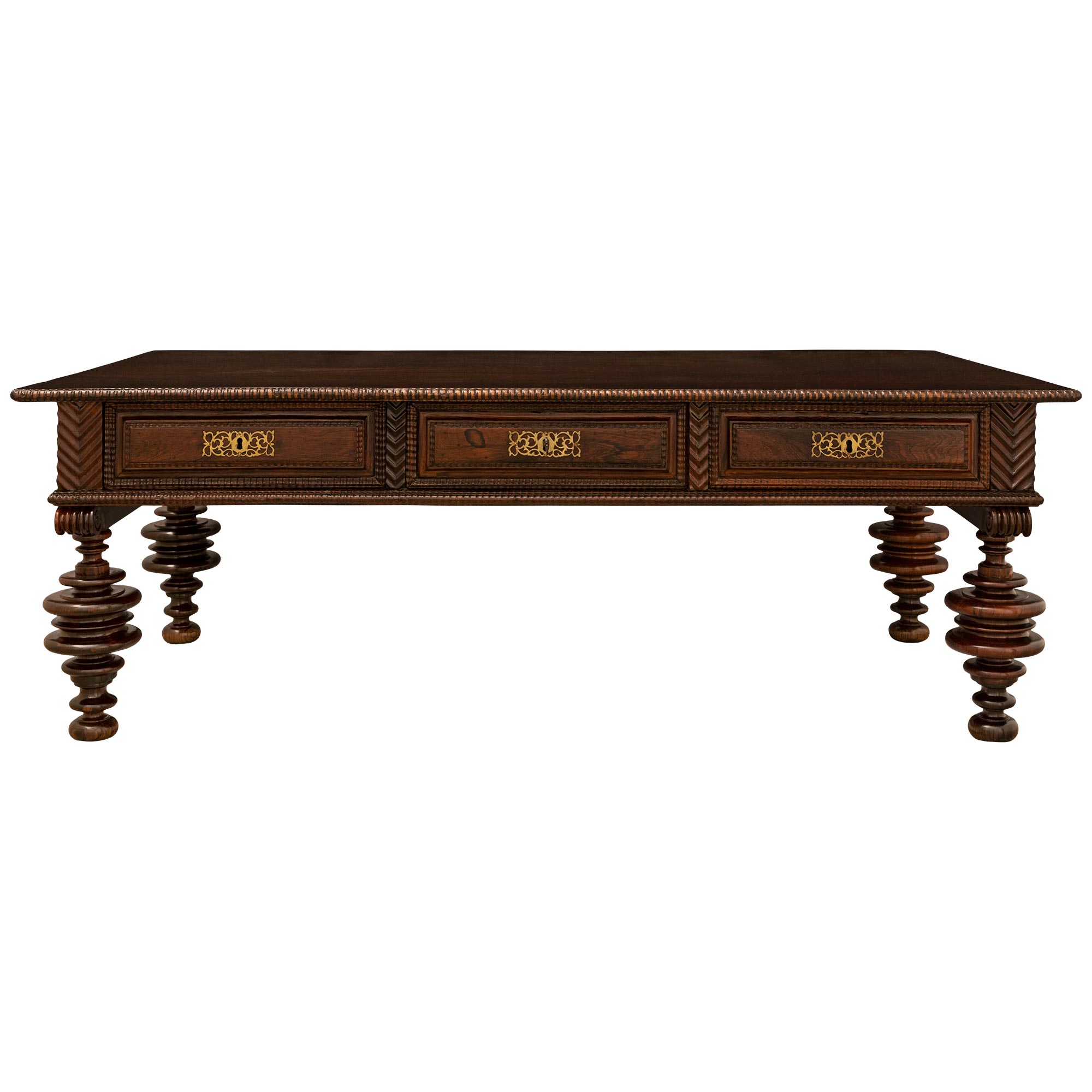 Portuguese 19th Century Rosewood and Brass Coffee Table For Sale