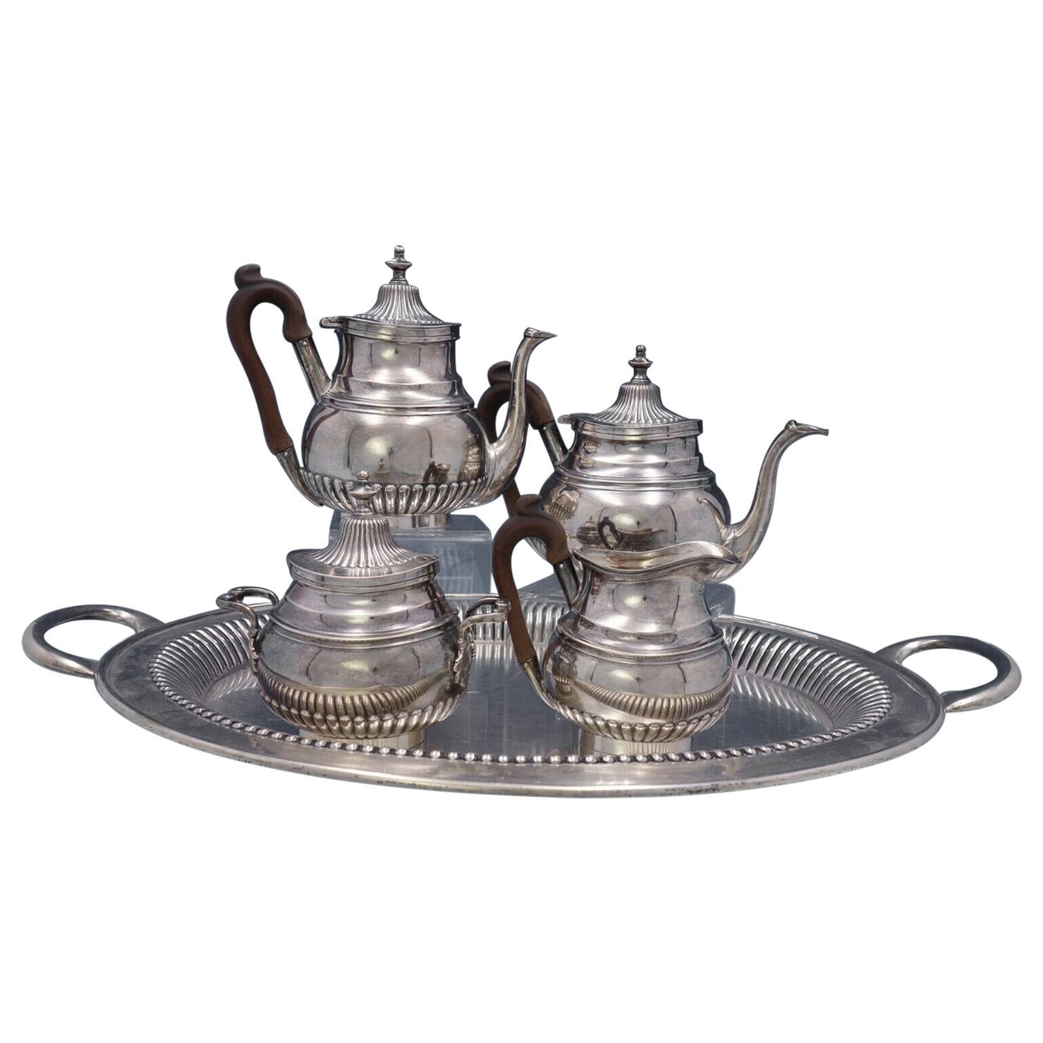 Portuguese .833 Silver Tea Set 5-Piece with Fluted / Ribbed Design