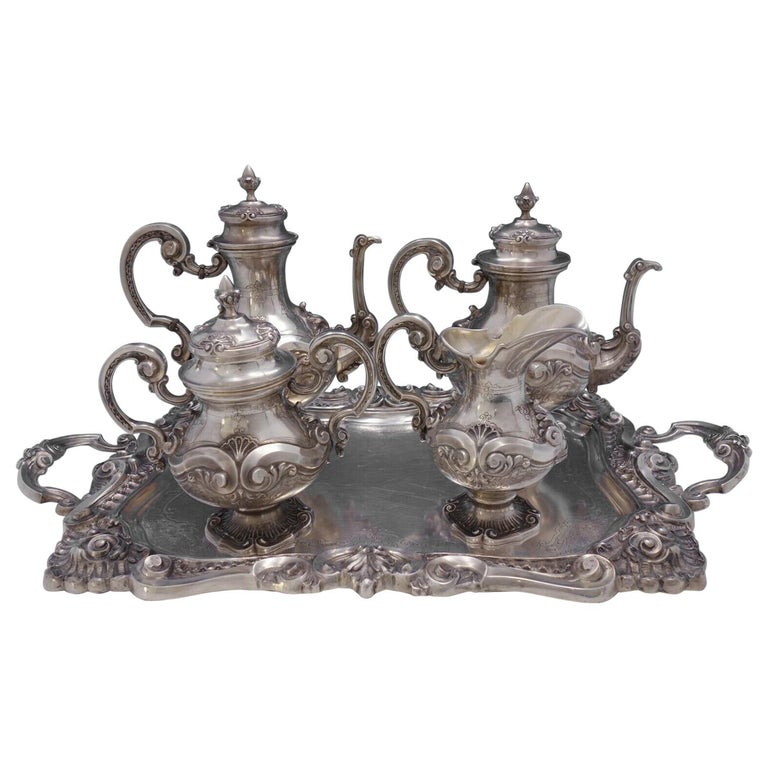 Portuguese .833 Silver Tea Set 5Piece with Shell Motif For Sale at 1stDibs