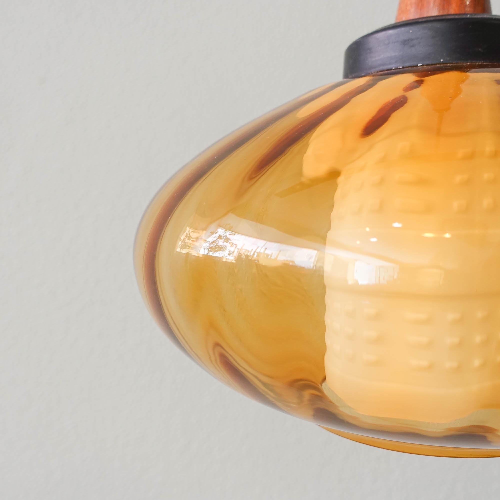 Portuguese Amber Glass Pendant Lamp, 1950's 2