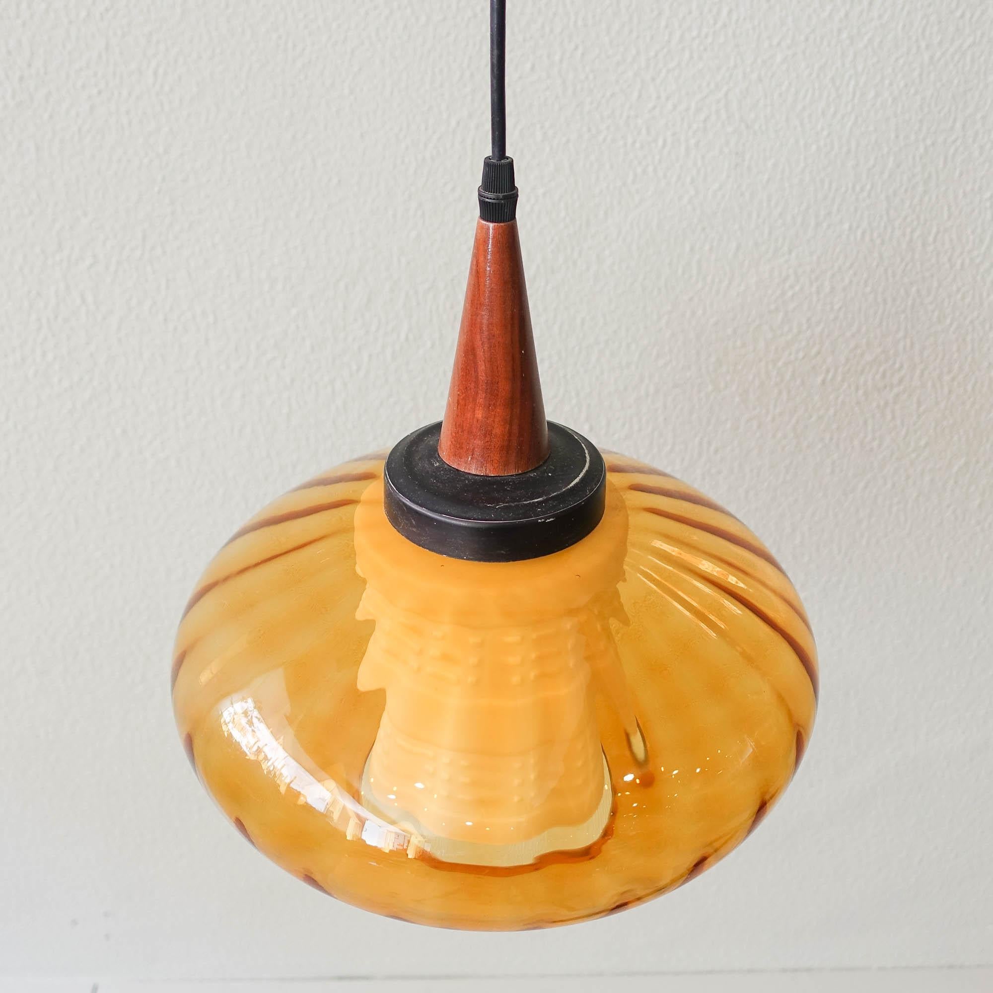 Portuguese Amber Glass Pendant Lamp, 1950's 3