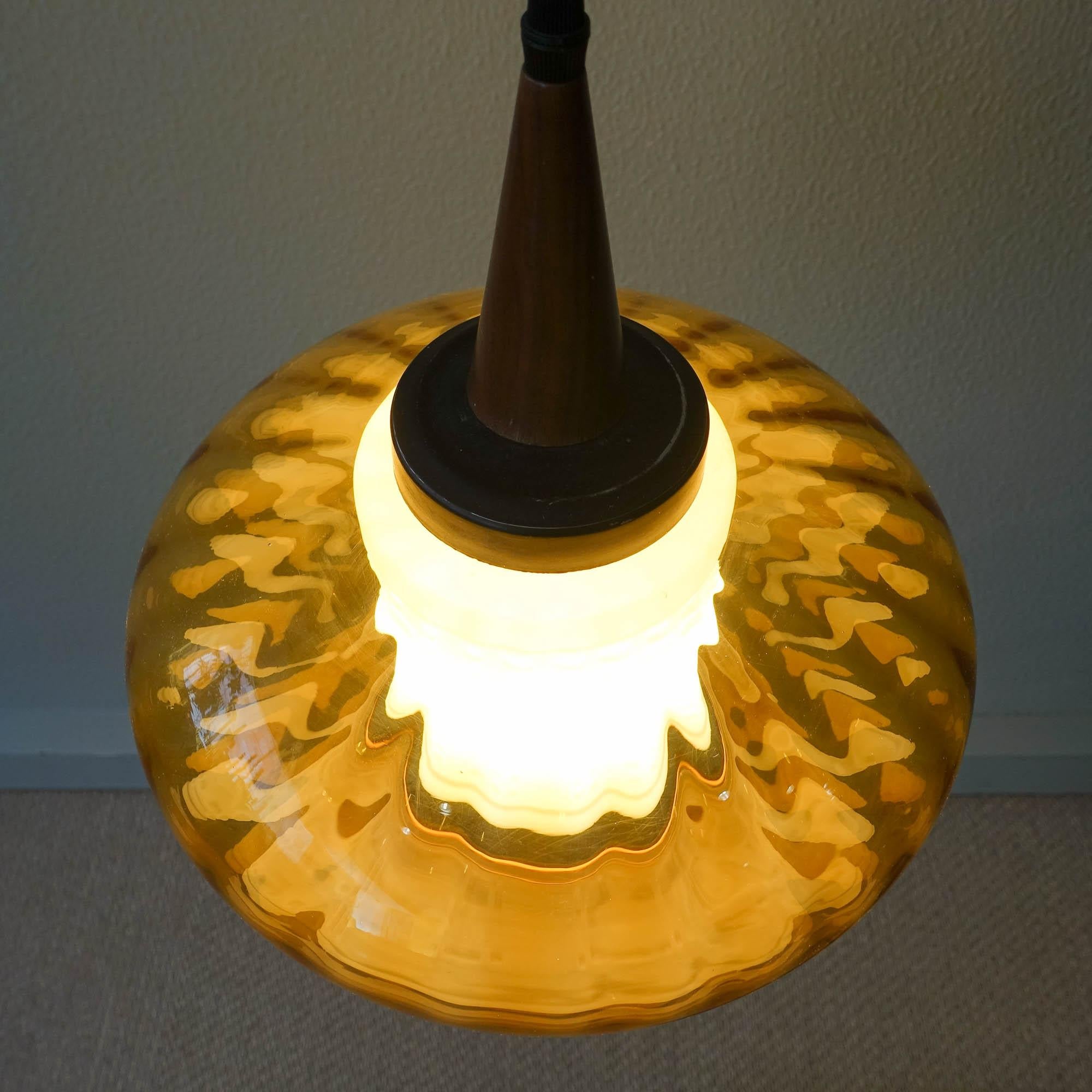 Portuguese Amber Glass Pendant Lamp, 1950's 5