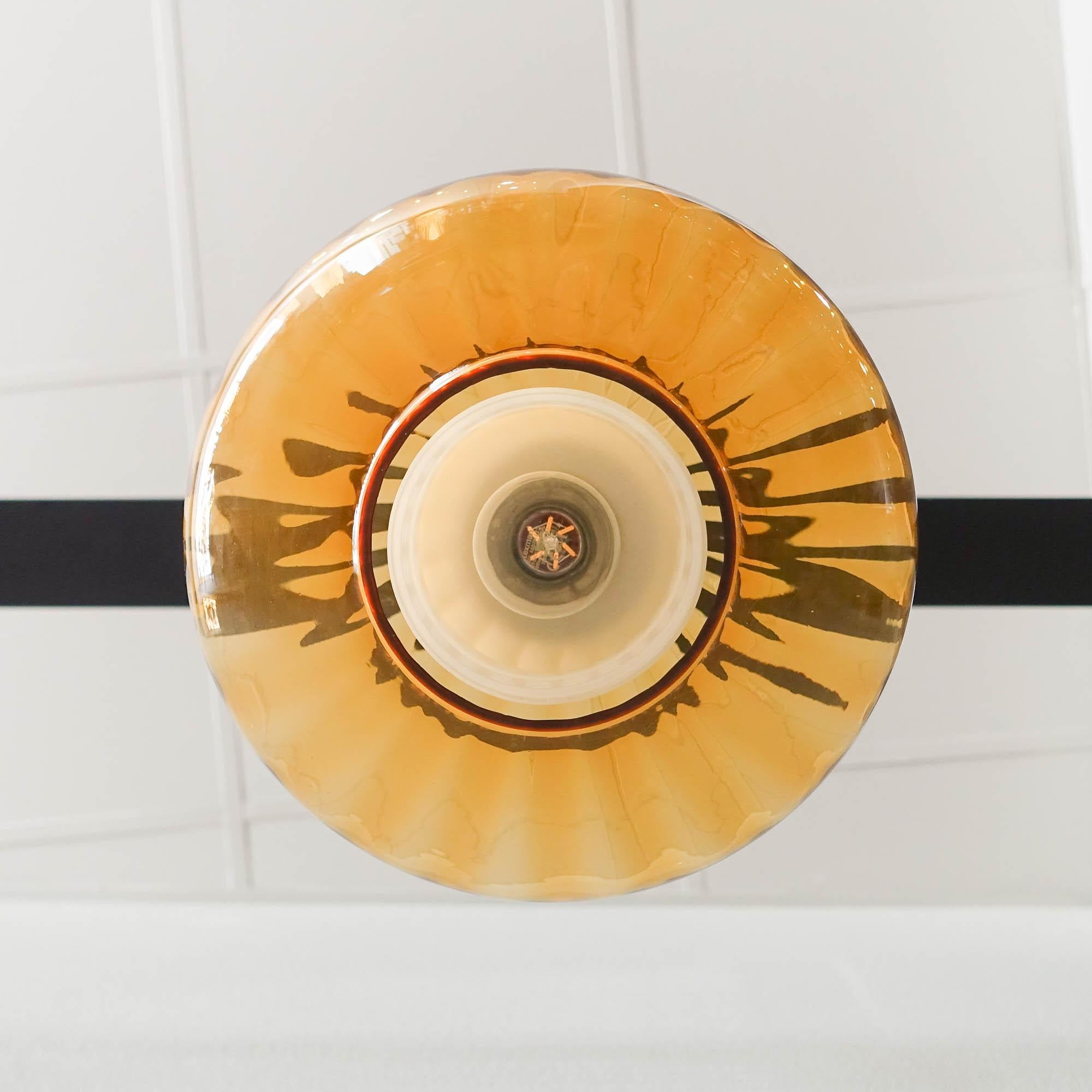 Mid-Century Modern Portuguese Amber Glass Pendant Lamp, 1950's