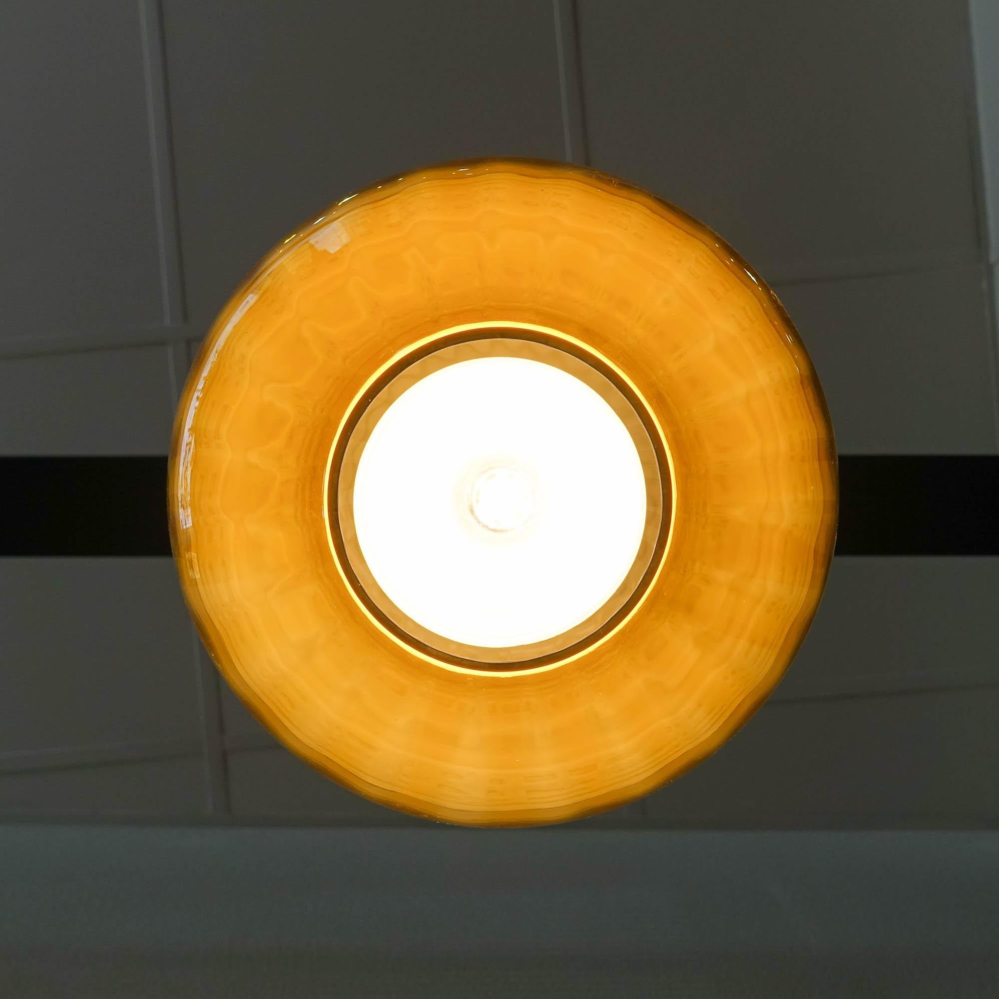 Portuguese Amber Glass Pendant Lamp, 1950's In Good Condition In Lisboa, PT