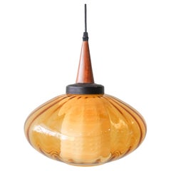 Used Portuguese Amber Glass Pendant Lamp, 1950's