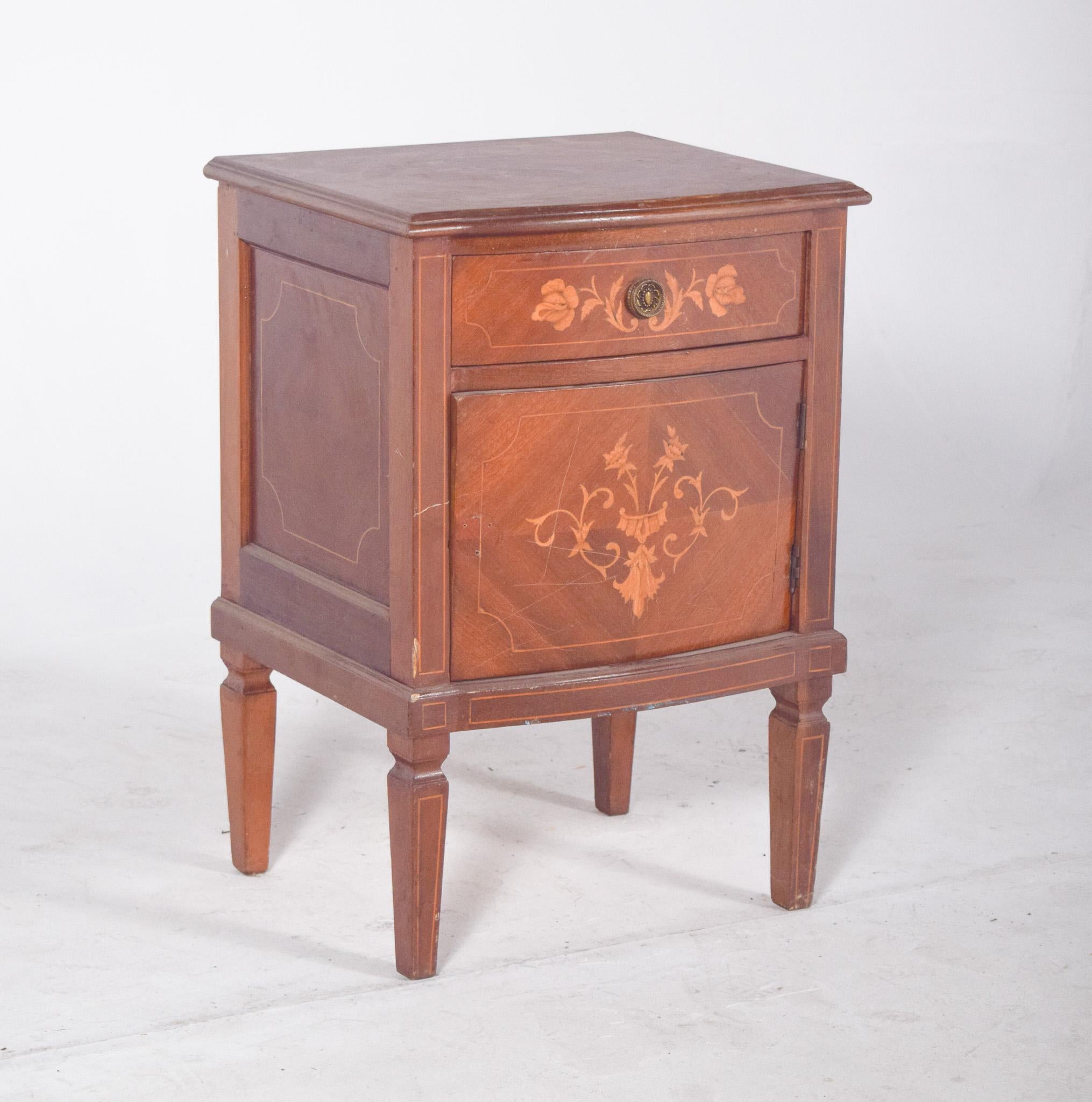 Other Portuguese Antique Bedside Table with Marquetry Work For Sale