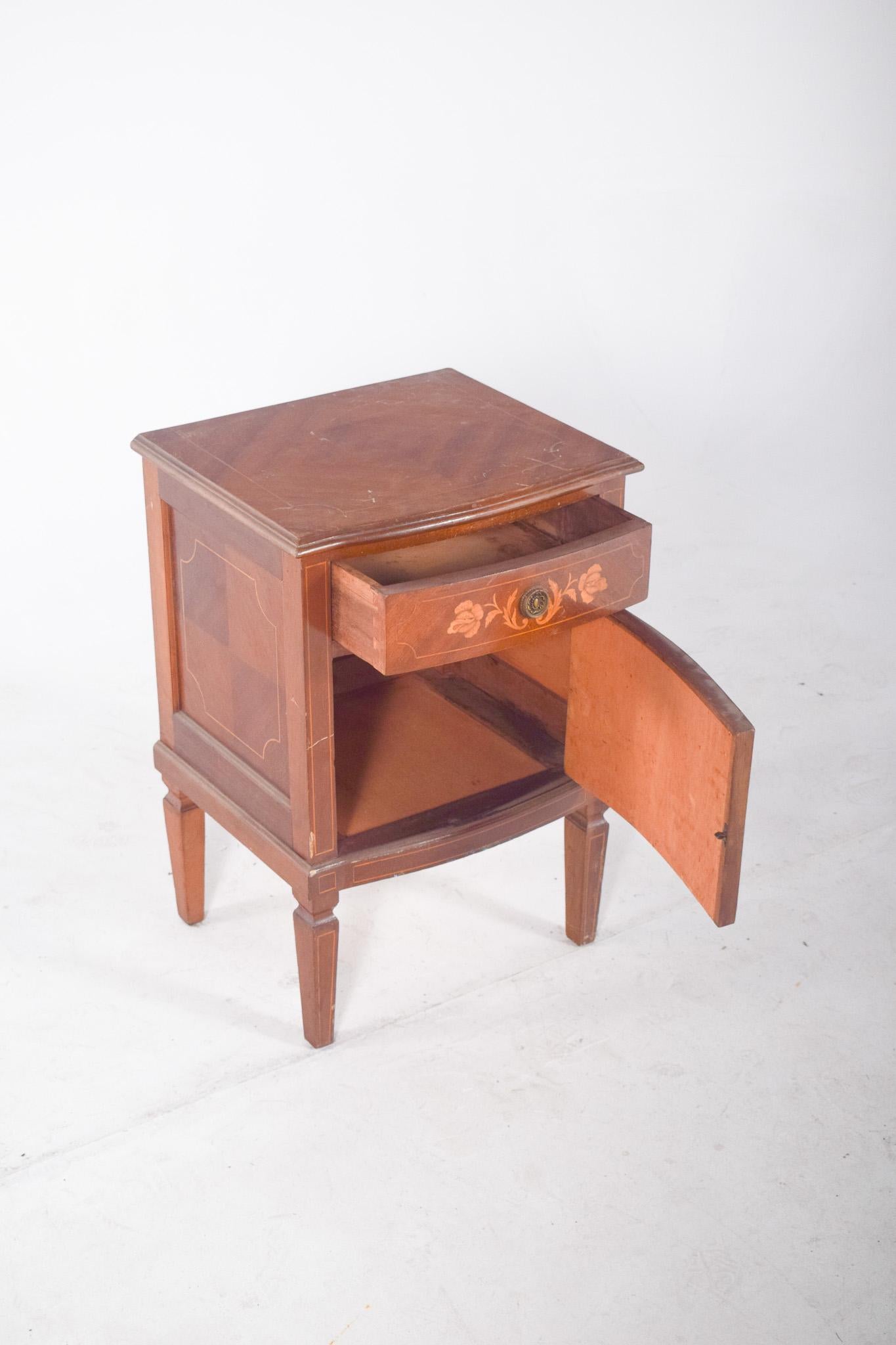 Portuguese Antique Bedside Table with Marquetry Work For Sale 1