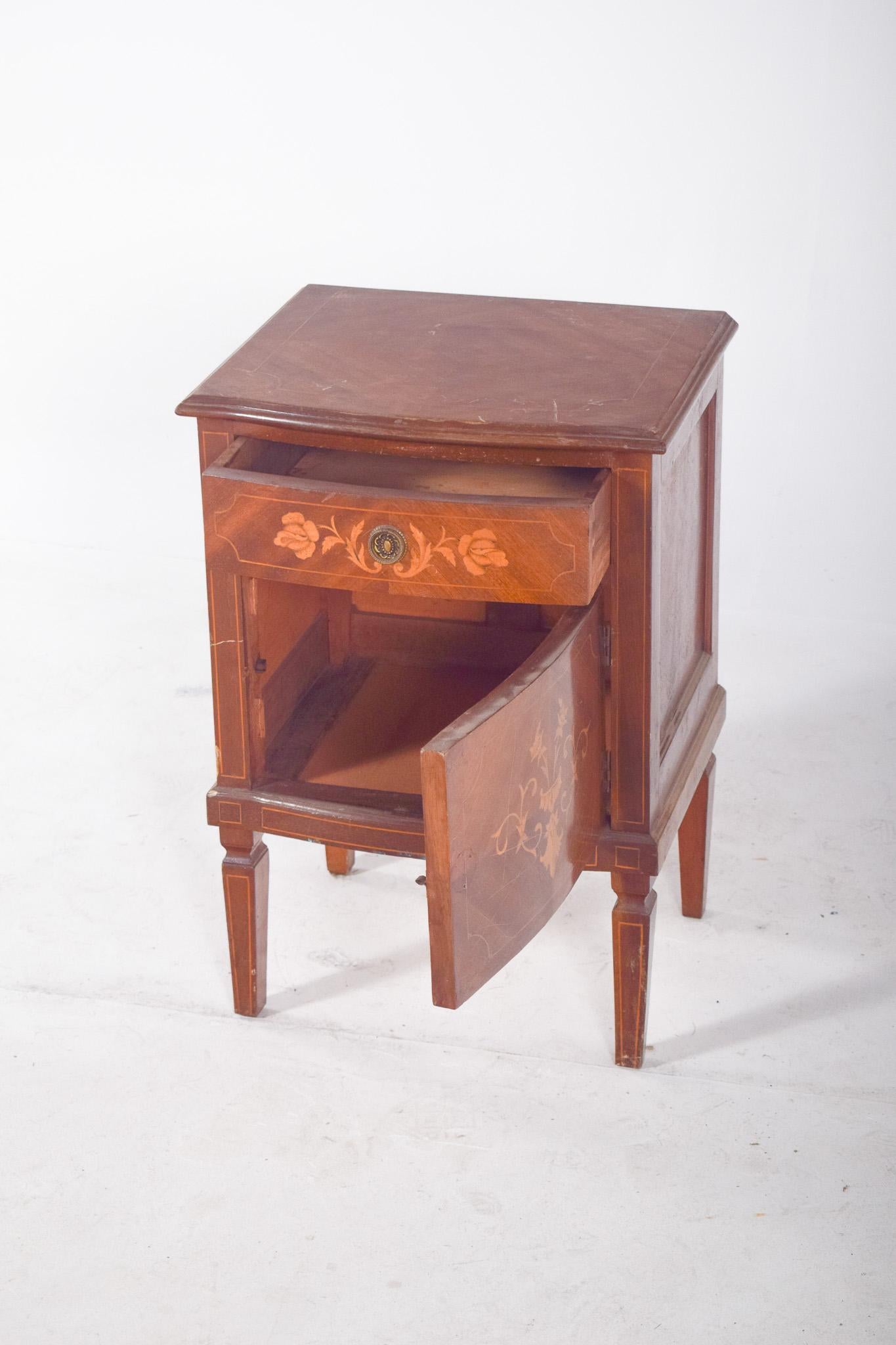 Portuguese Antique Bedside Table with Marquetry Work For Sale 2