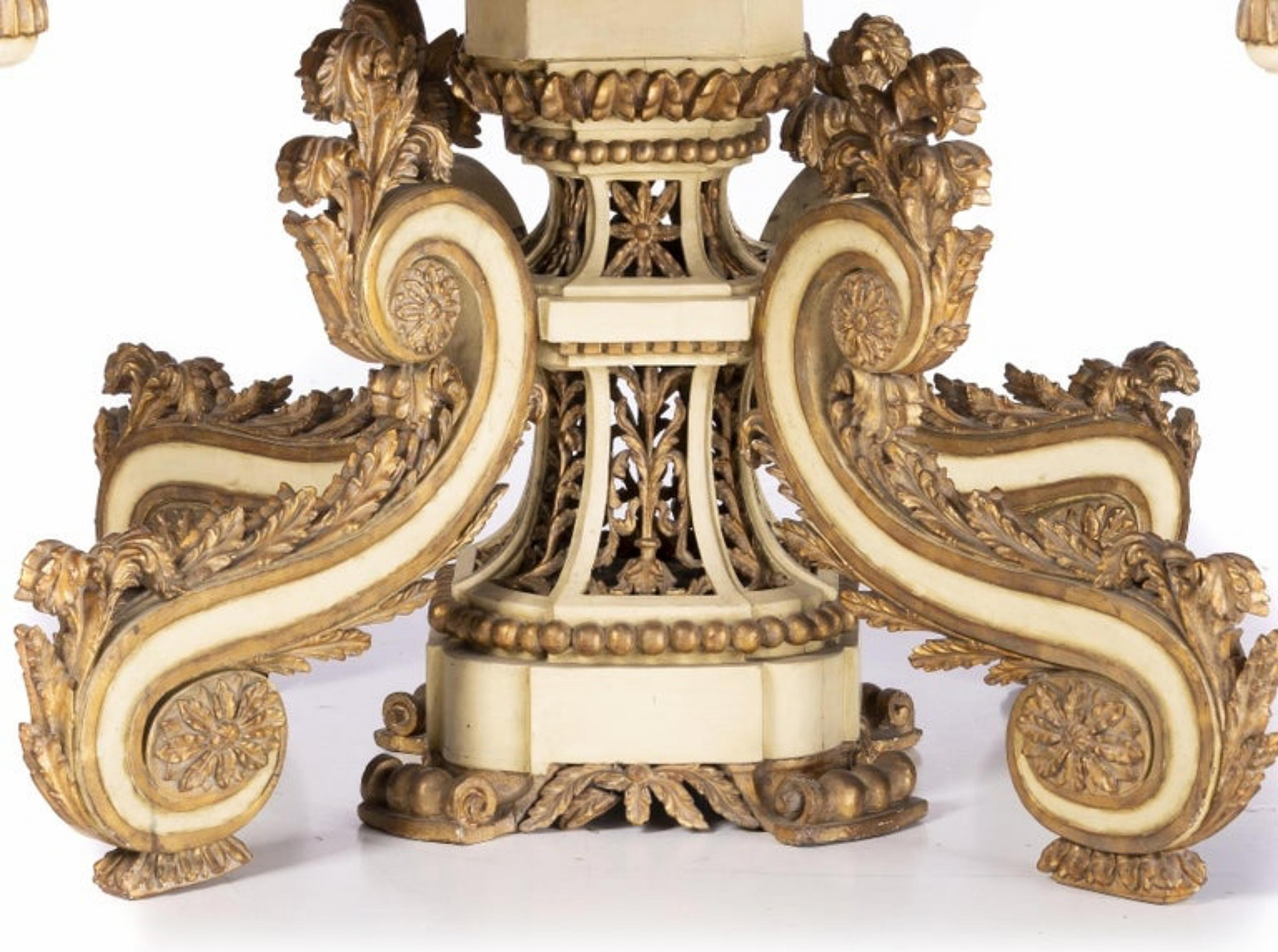 Portuguese Apparatus table

18th century
In painted wood with gilt carvings, central column profusely carved and pierced, resting on four curved feet. Small defects.
Dimensions: 90 x 110 x 120 cm
Very good conditions.