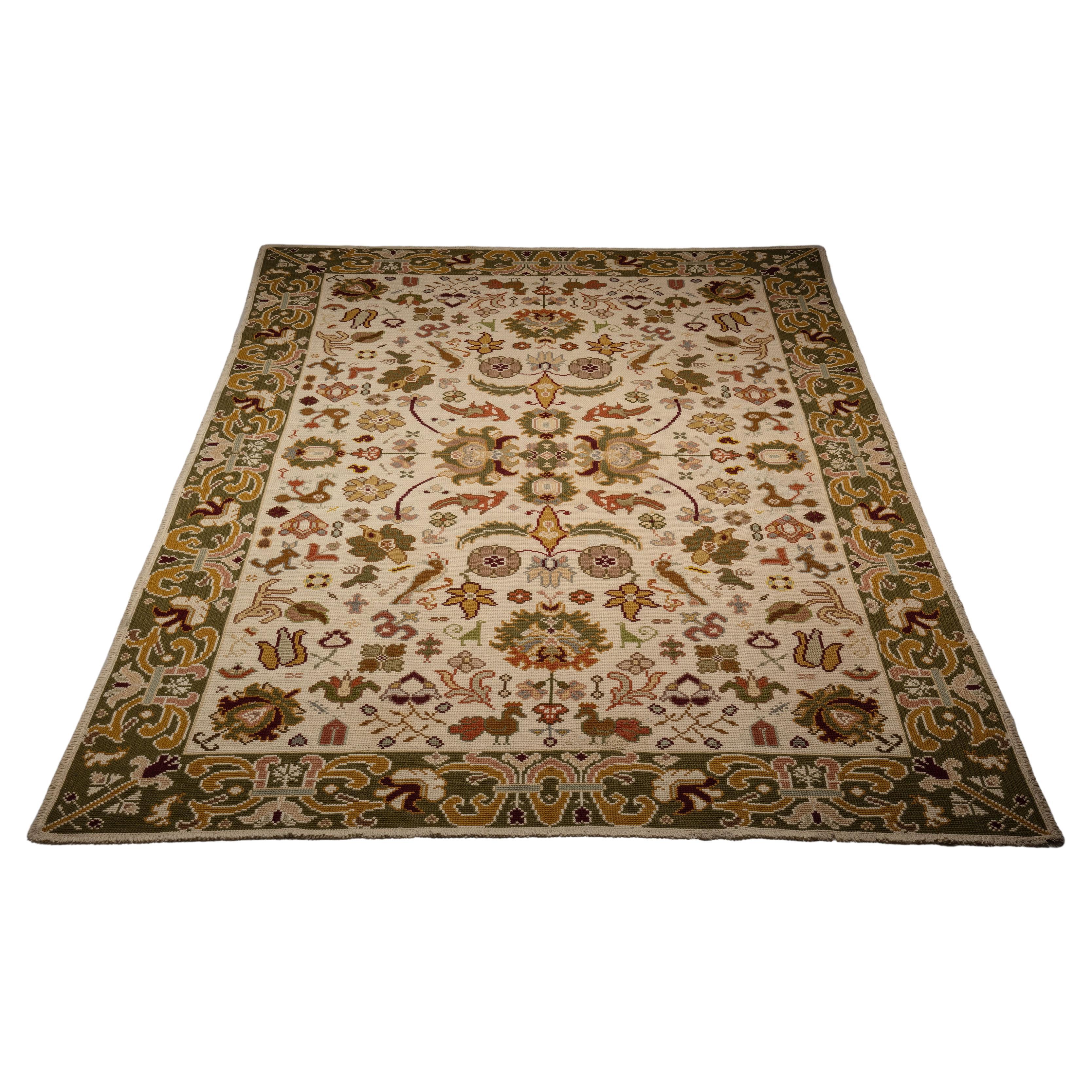 希少☆アライオロス絨毯ポルトガル伝統工芸品認証Arraiolos花白ピンク