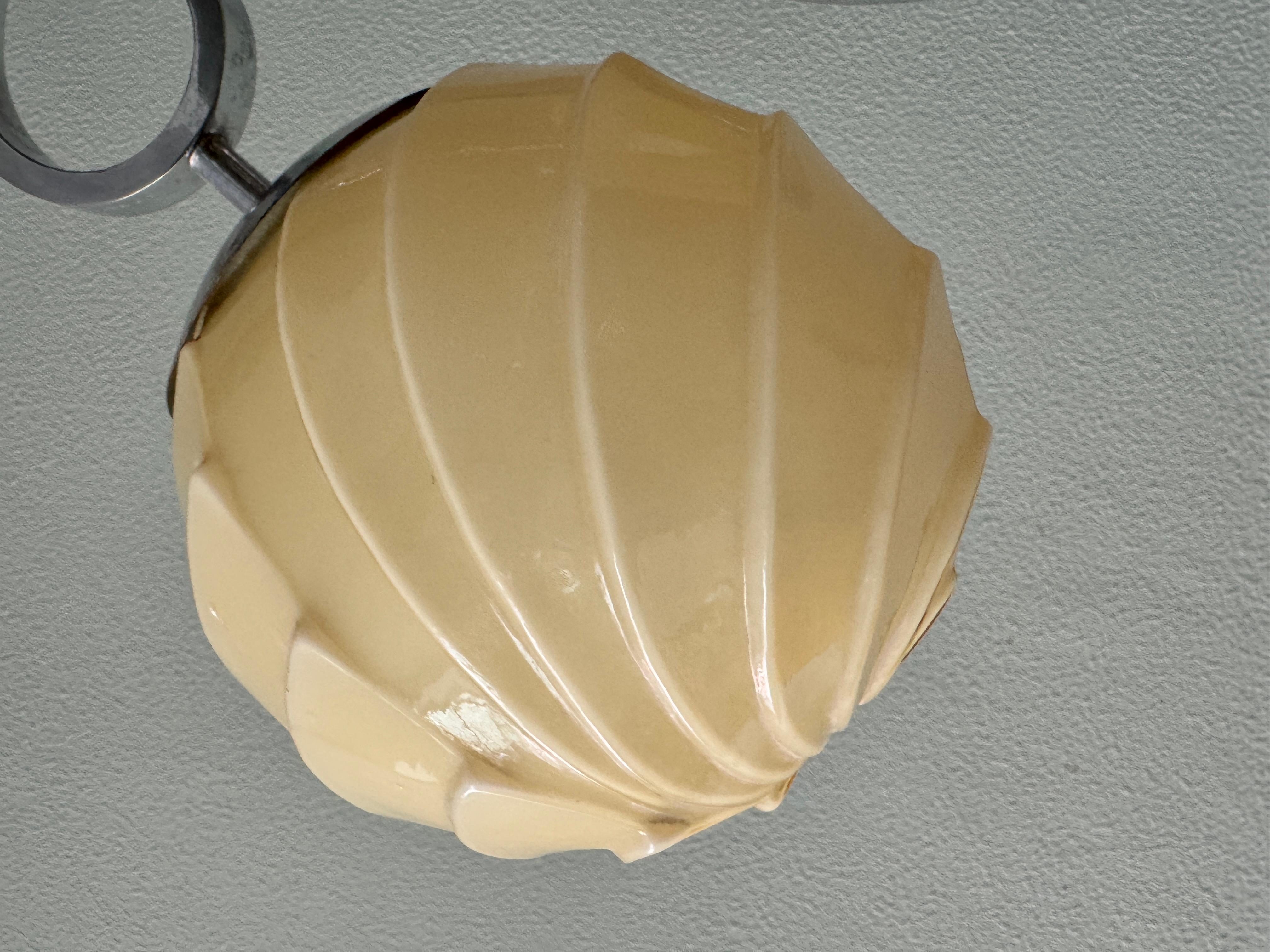 Opaline Glass Portuguese Art Deco Pendant Lamp, 1930's For Sale