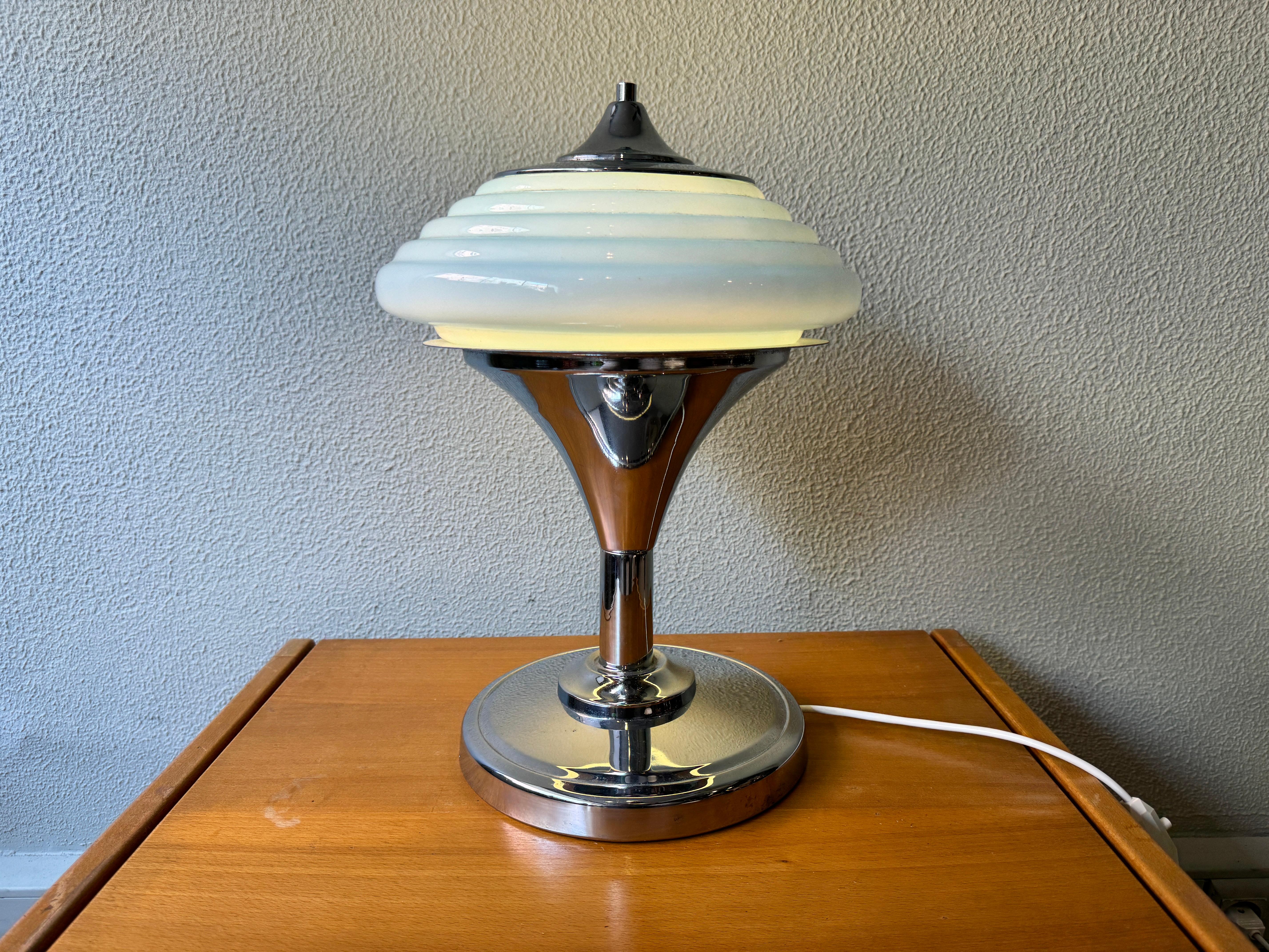 Opaline Glass Portuguese Art Deco Table Lamp from Gaivota, 1940's For Sale
