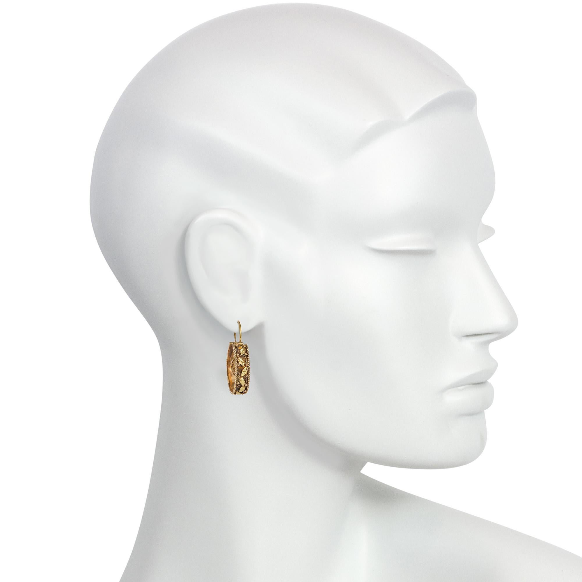 Pendientes de aro Art Nouveau portugueses de oro con motivo foliado Cannetille en venta 1