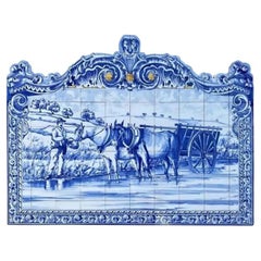 Azulejos Portuguese Tile Mural "Countryside" Hand Painted and Signed by Artist