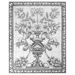 Portuguese Azulejos Tile Mural "Flower Vase" Hand Painted & Signed by Artist