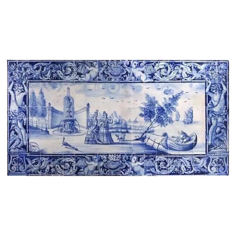 Mural de azulejos portugueses "Damas junto al lago" Pintado a mano y firmado