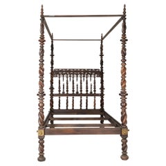 Antique Portuguese Baroque Canopy Bed, 18th Century