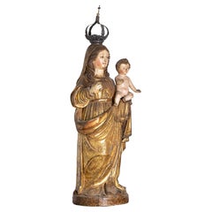 Portuguese Baroque Madonna and Child Sculpture, 17th Century