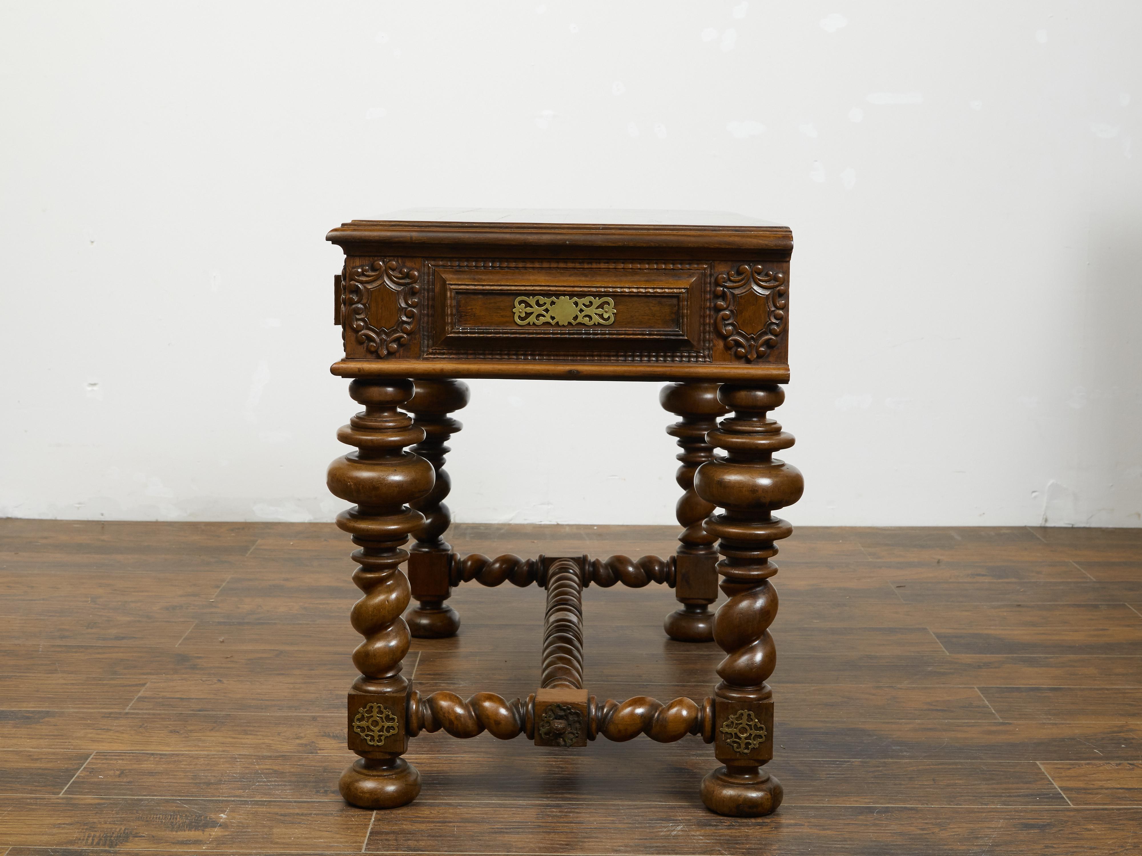 Portuguese Baroque Style 19th Century Table with Drawers and Barley Twist Base 6