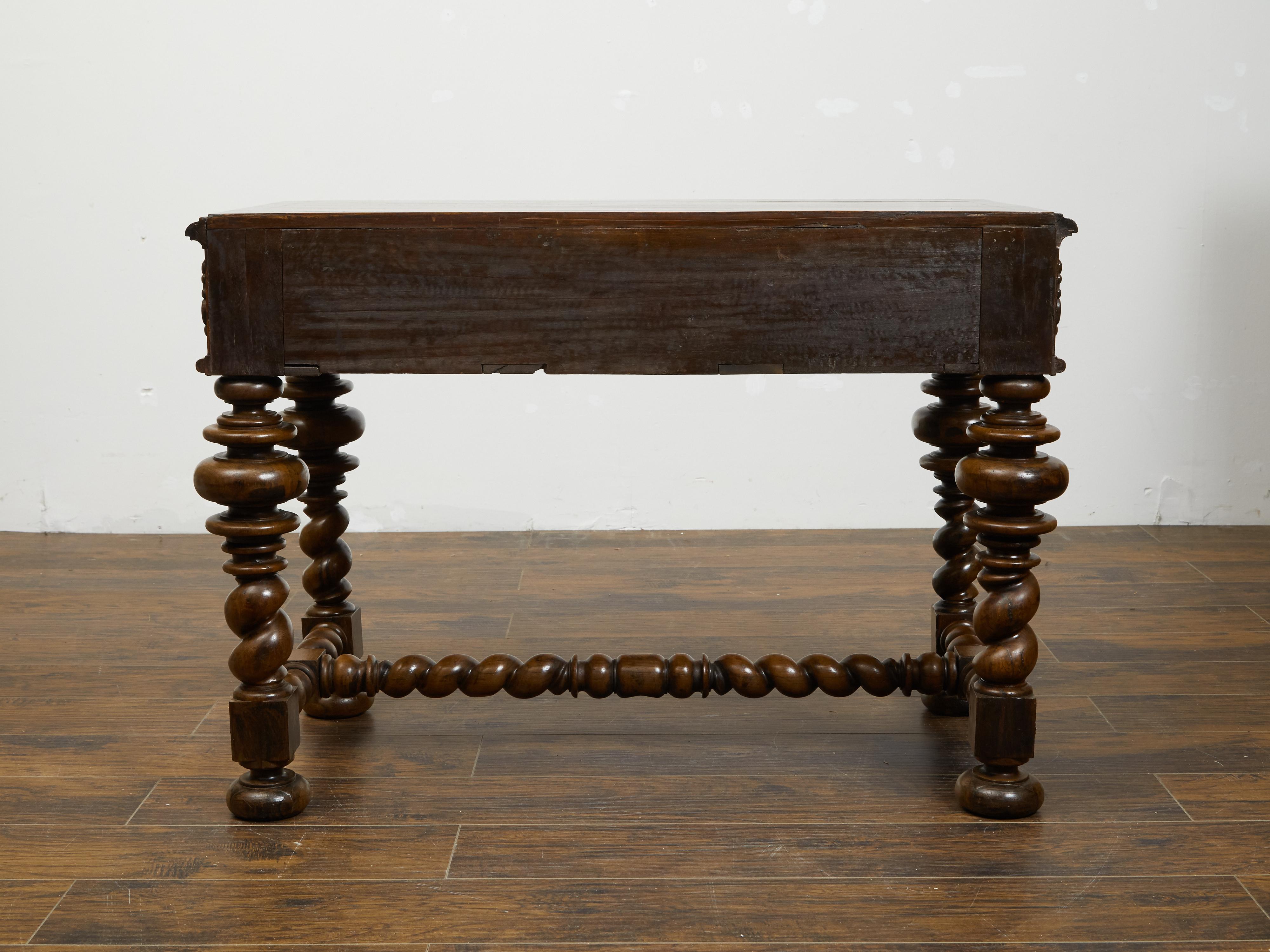 Portuguese Baroque Style 19th Century Table with Drawers and Barley Twist Base 7