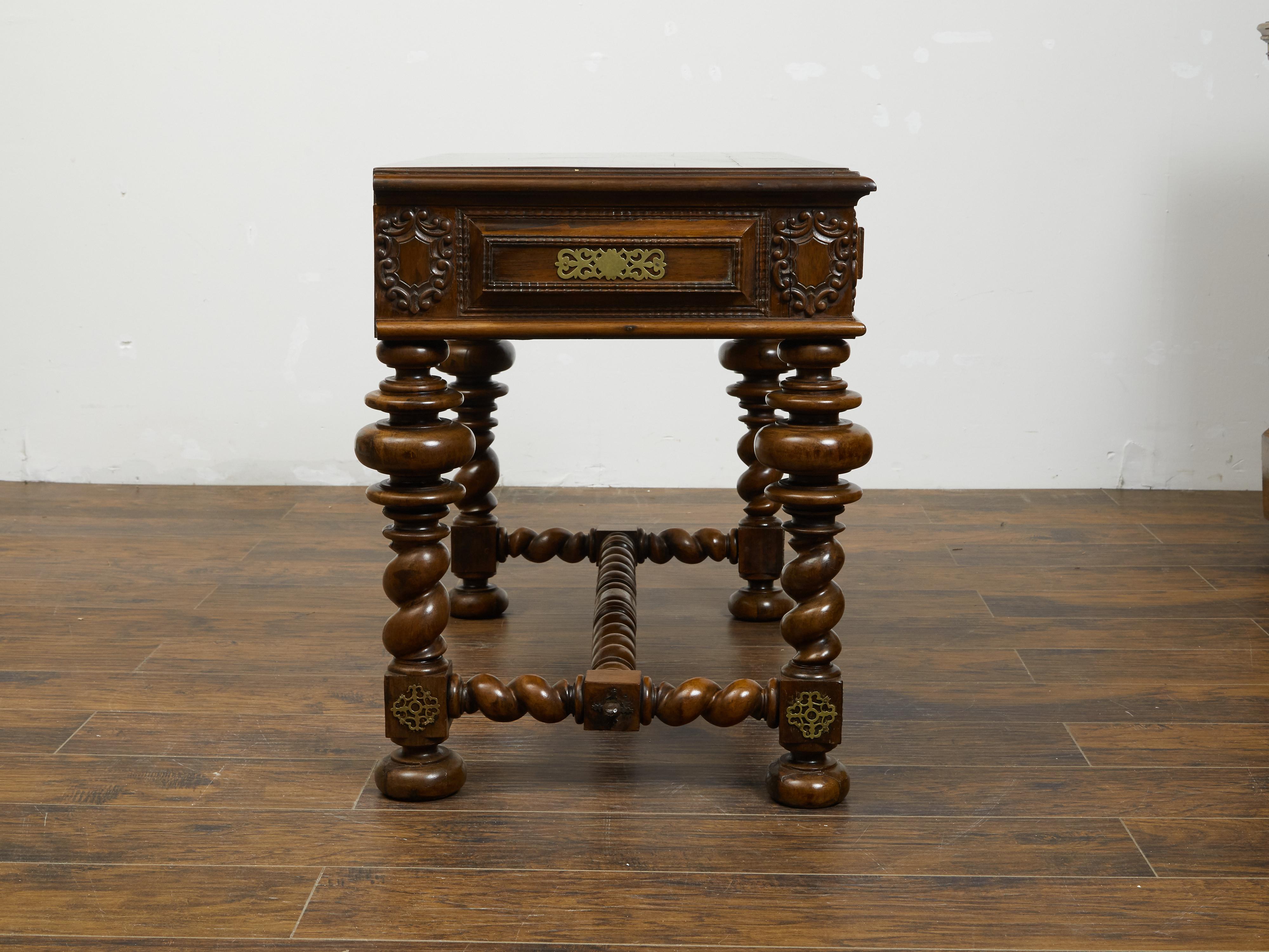 Portuguese Baroque Style 19th Century Table with Drawers and Barley Twist Base 8