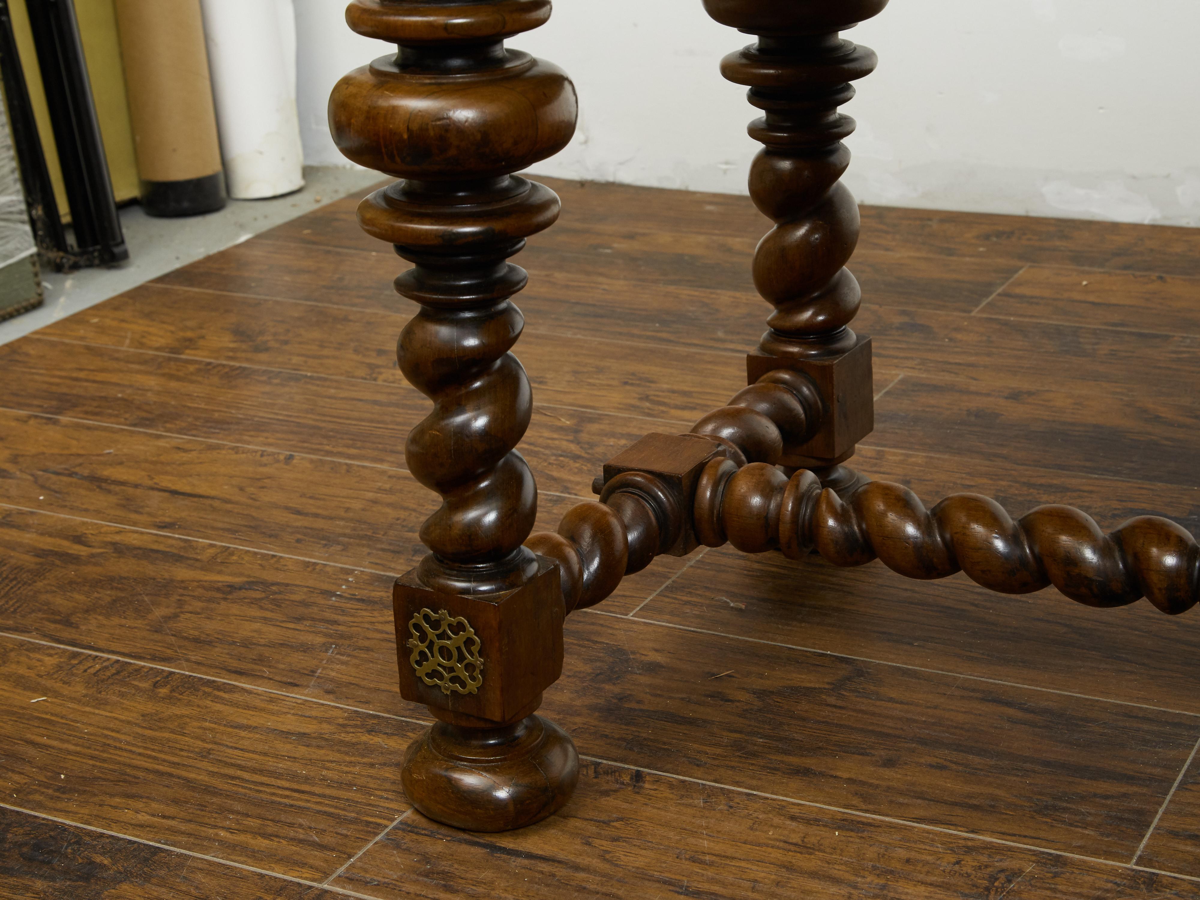 Portuguese Baroque Style 19th Century Table with Drawers and Barley Twist Base 3