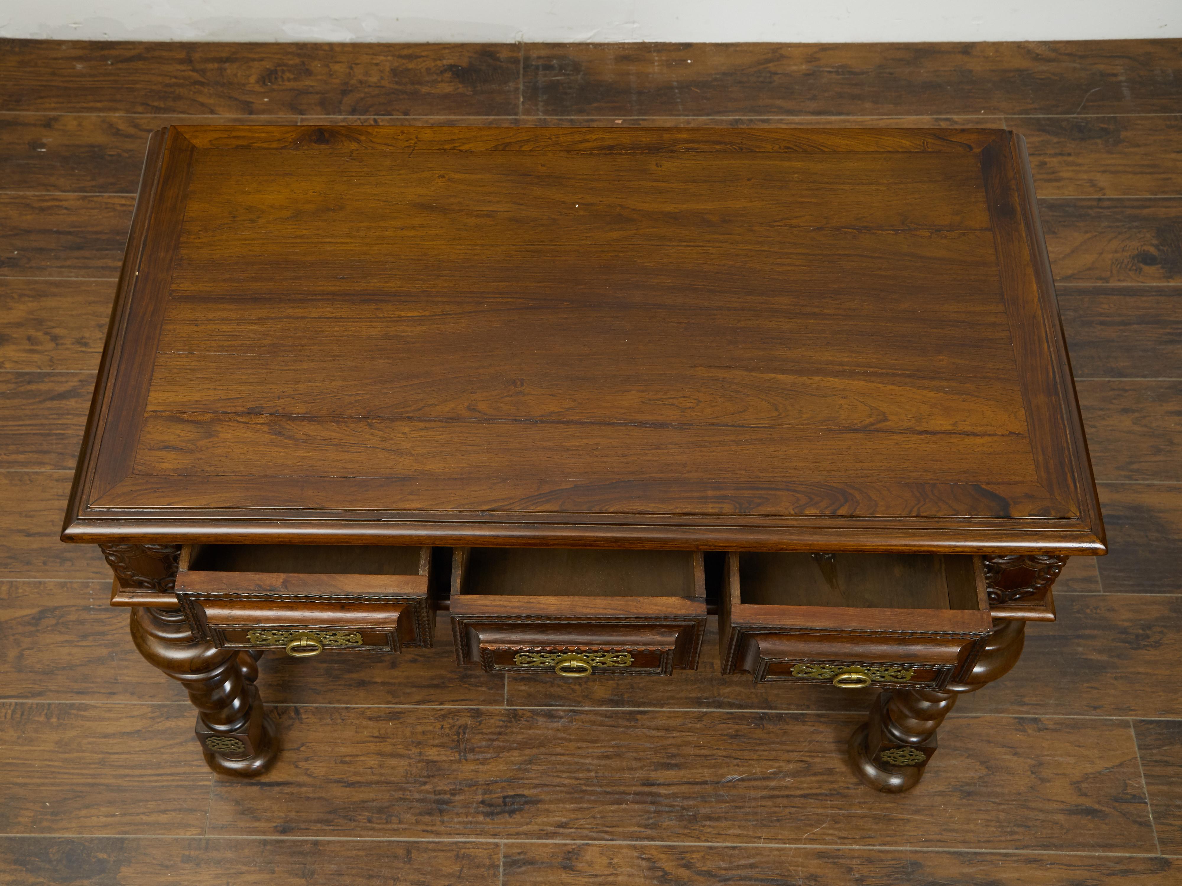 Portuguese Baroque Style 19th Century Table with Drawers and Barley Twist Base 4