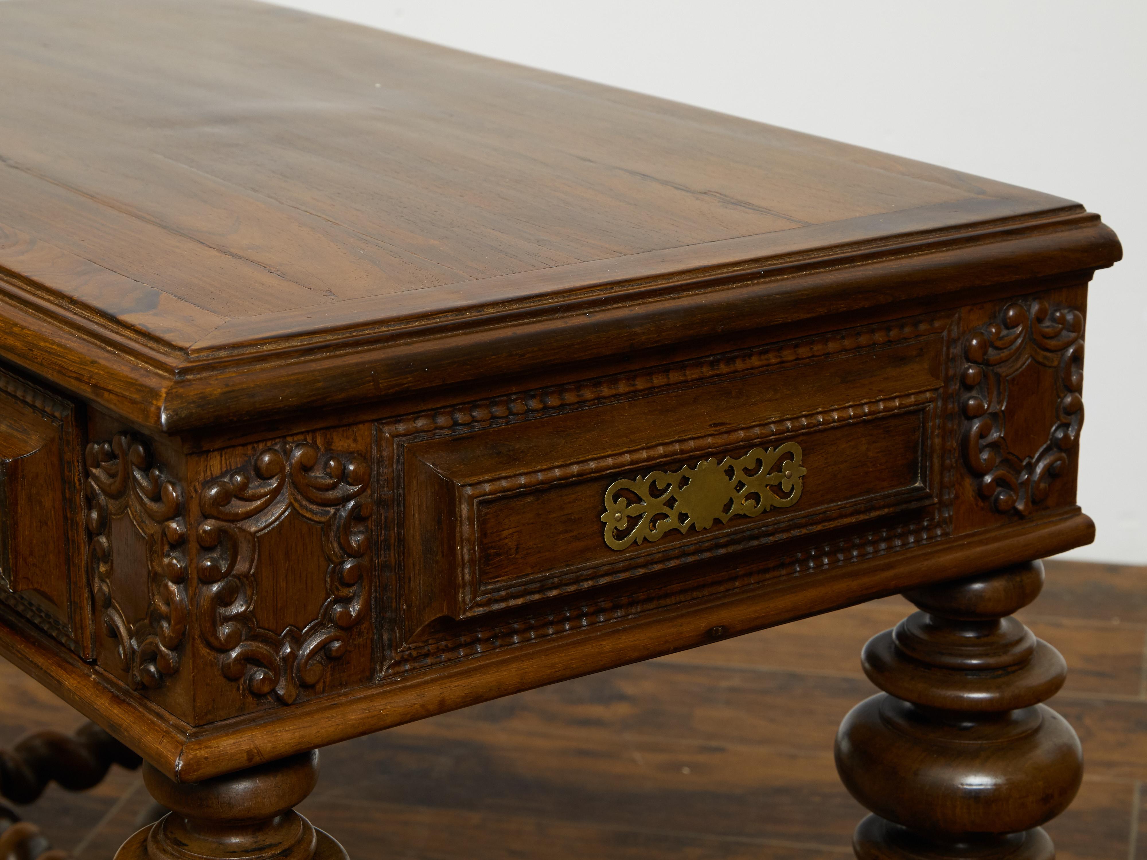 Portuguese Baroque Style 19th Century Table with Drawers and Barley Twist Base 5