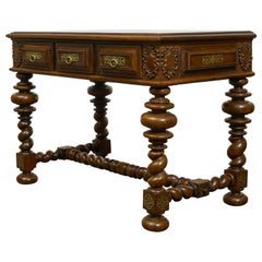 Portuguese Baroque Style 19th Century Table with Drawers and Barley Twist Base