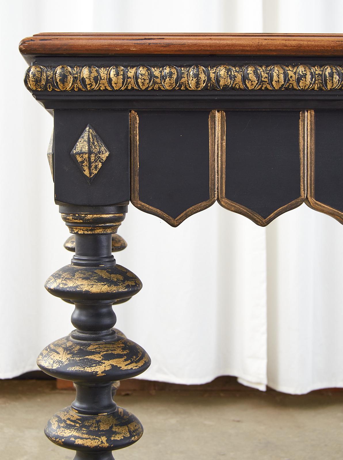 Portuguese Baroque Style Ebonized Parcel Gilt Console  5