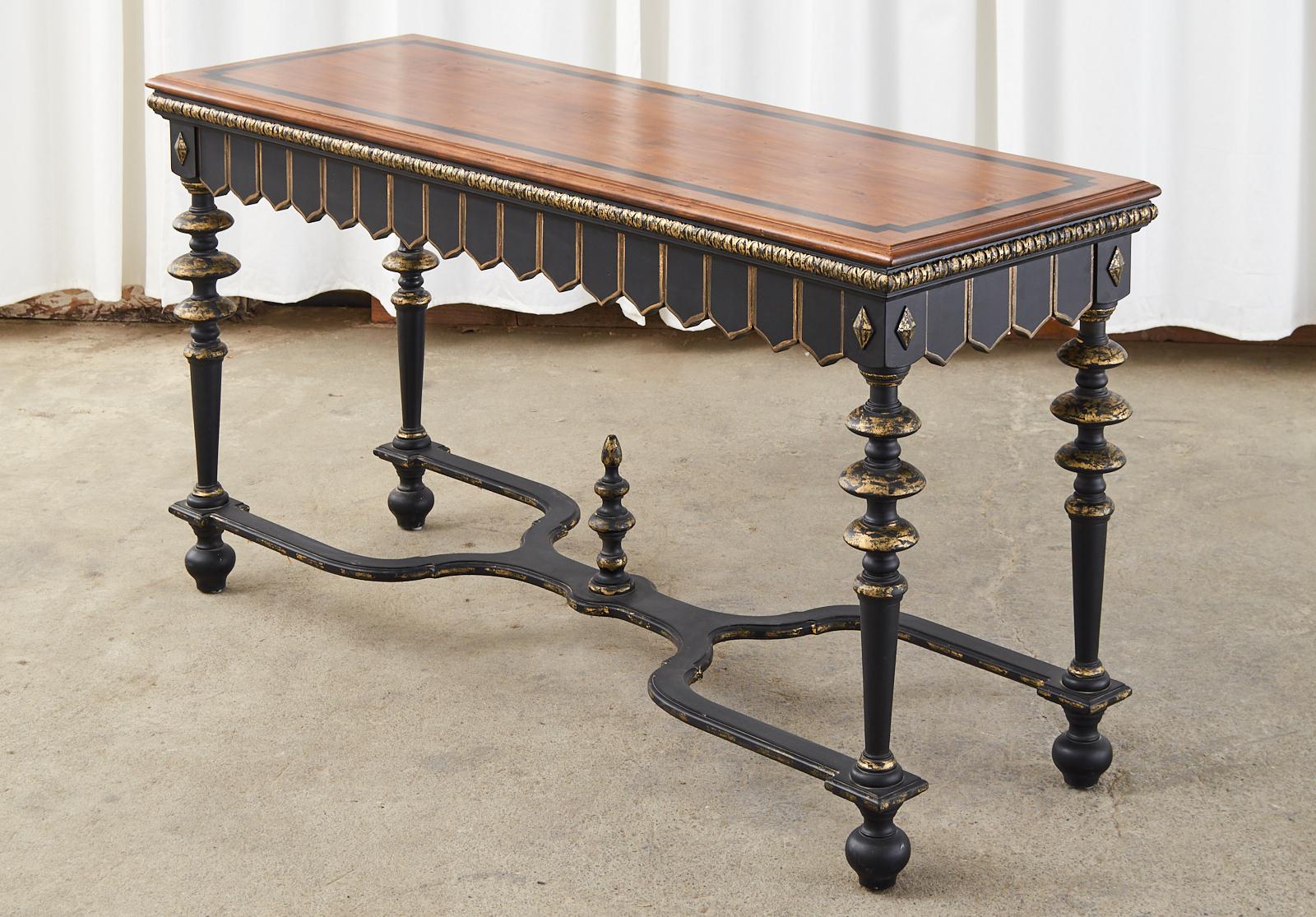 Lacquered Portuguese Baroque Style Ebonized Parcel Gilt Console