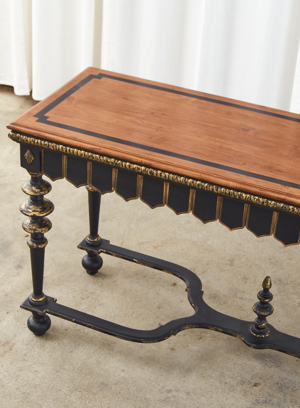 Portuguese Baroque Style Ebonized Parcel Gilt Console 1