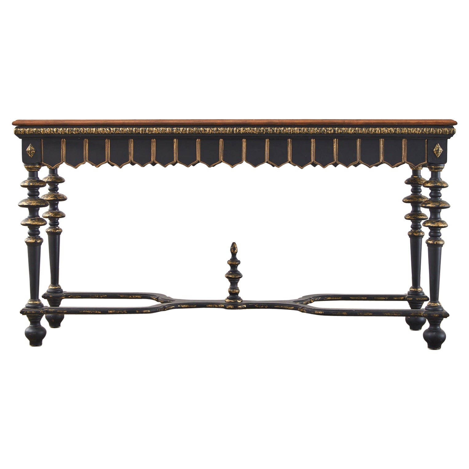 Portuguese Baroque Style Ebonized Parcel Gilt Console