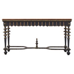 Portuguese Baroque Style Ebonized Parcel Gilt Console