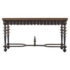 Portuguese Baroque Style Ebonized Parcel Gilt Console