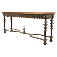 Portuguese Baroque Style Ebonized Parcel Gilt Console Table