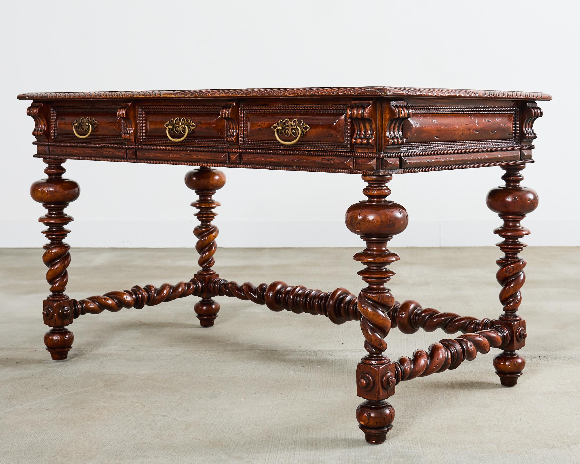 Hand-Crafted Portuguese Baroque Style Library Table by Alfonso Marina For Sale