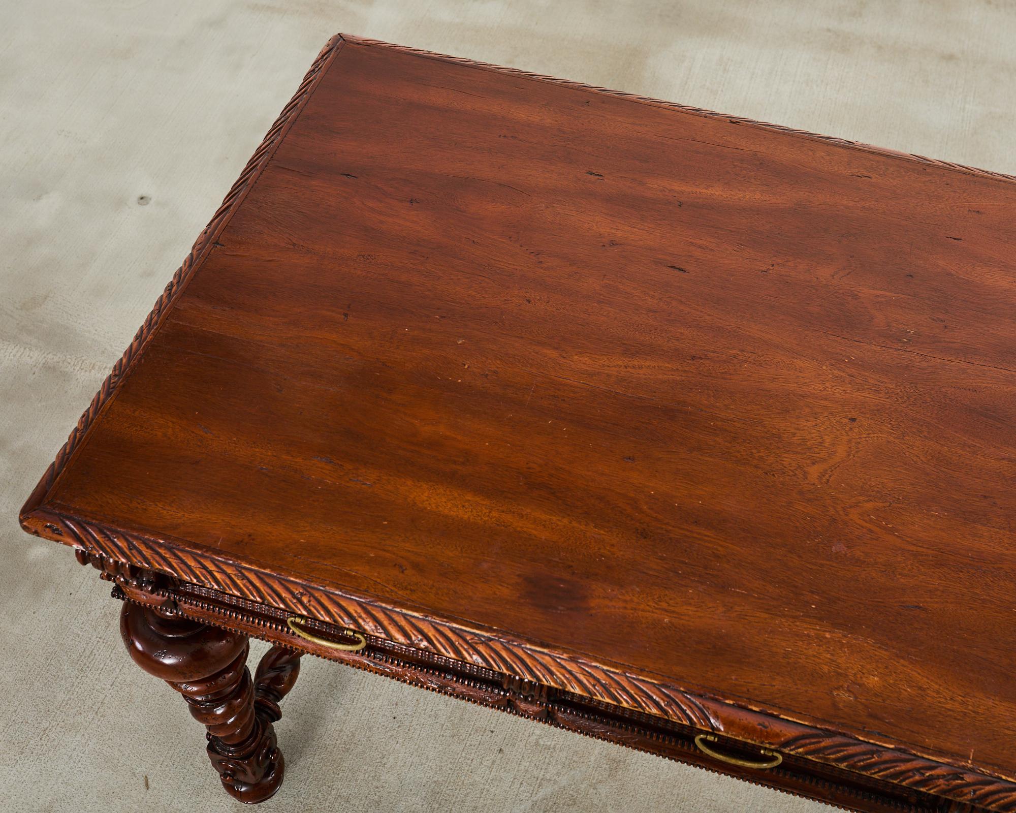 Portuguese Baroque Style Library Table by Alfonso Marina In Distressed Condition For Sale In Rio Vista, CA