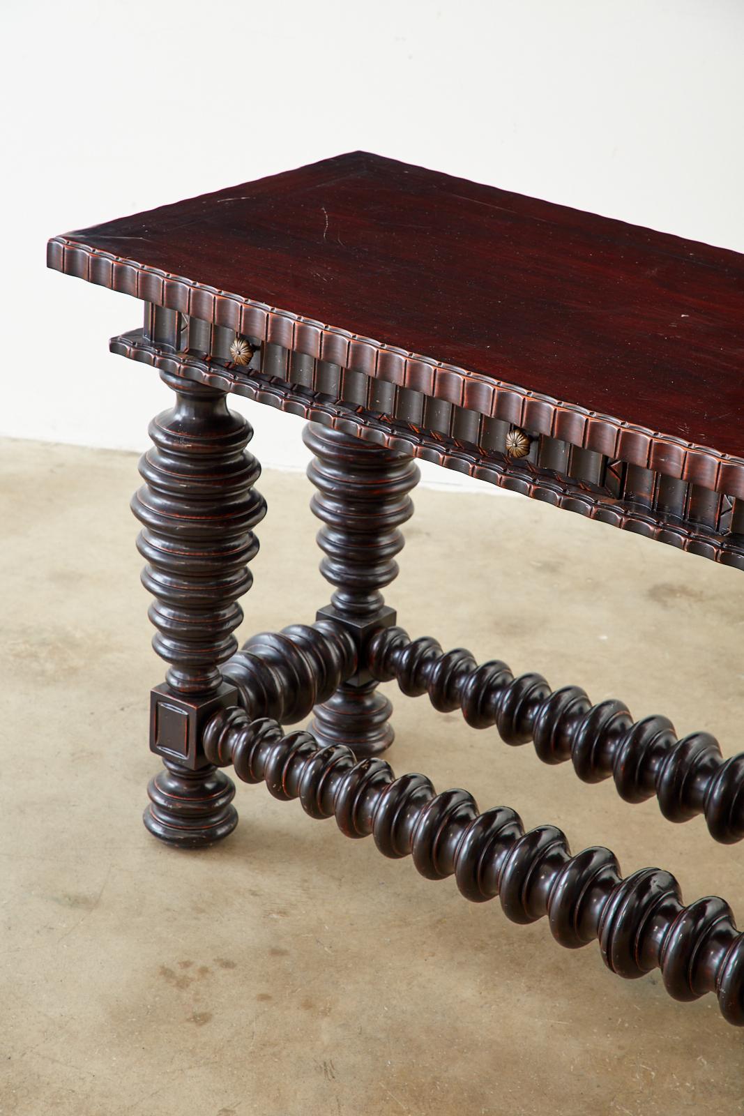 Hand-Crafted Portuguese Baroque Style Mahogany Library Table Console