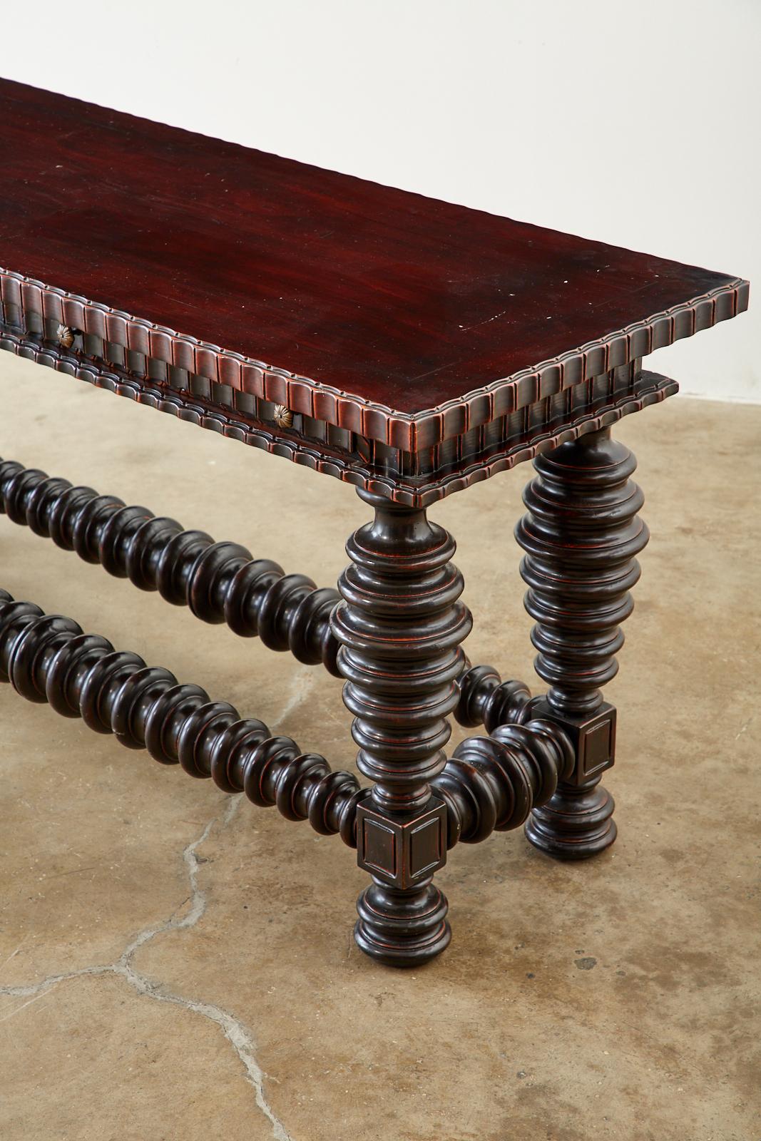 Portuguese Baroque Style Mahogany Library Table Console In Good Condition In Rio Vista, CA