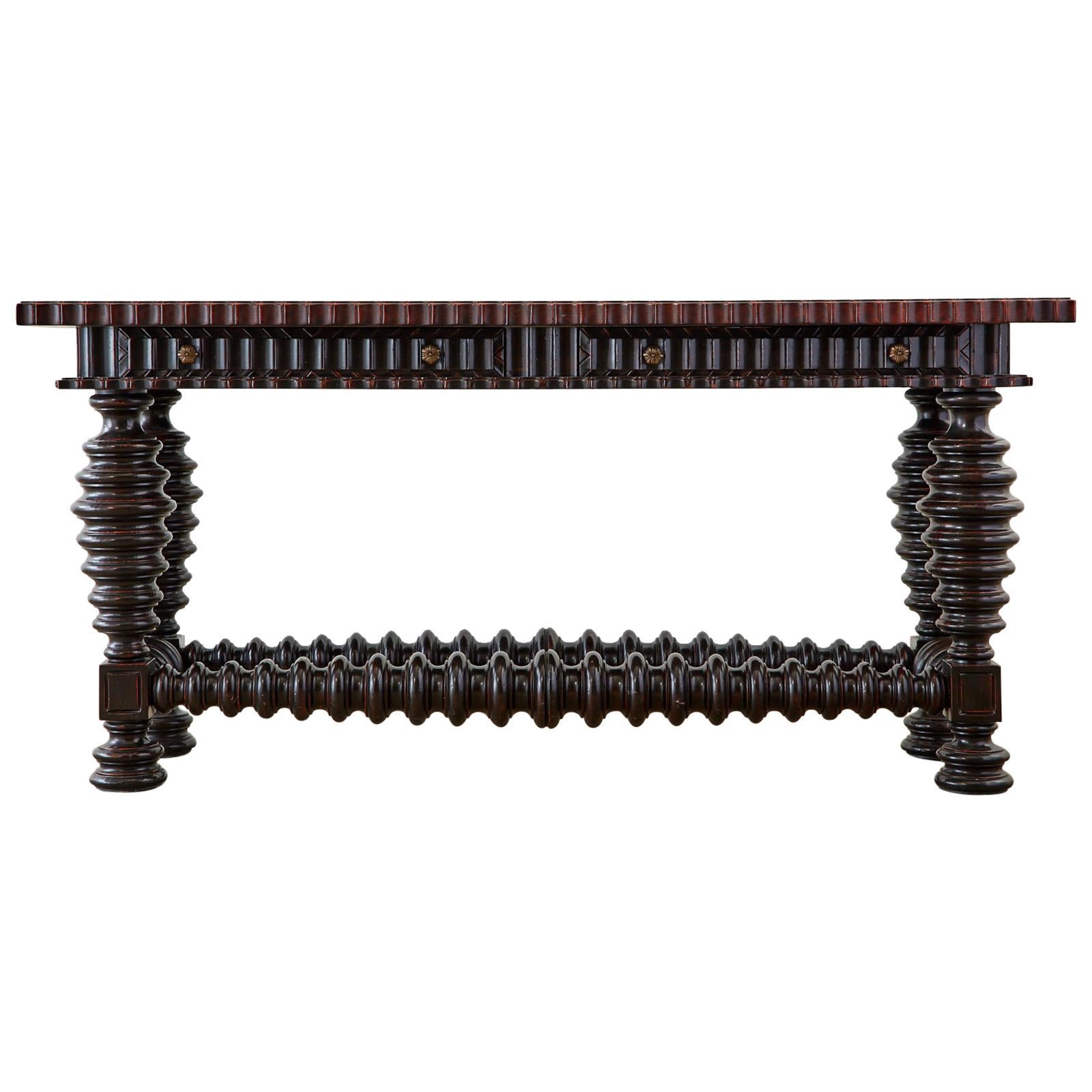 Portuguese Baroque Style Mahogany Library Table Console
