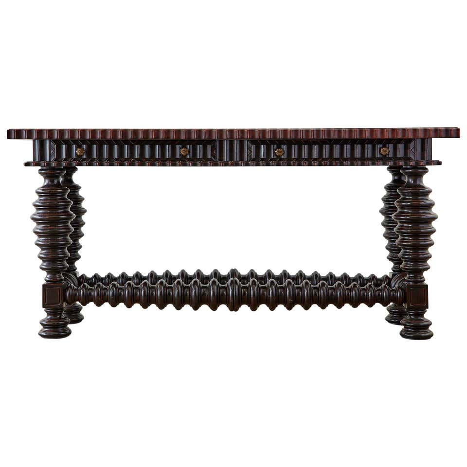 Portuguese Baroque Style Mahogany Library Table Console at 1stDibs