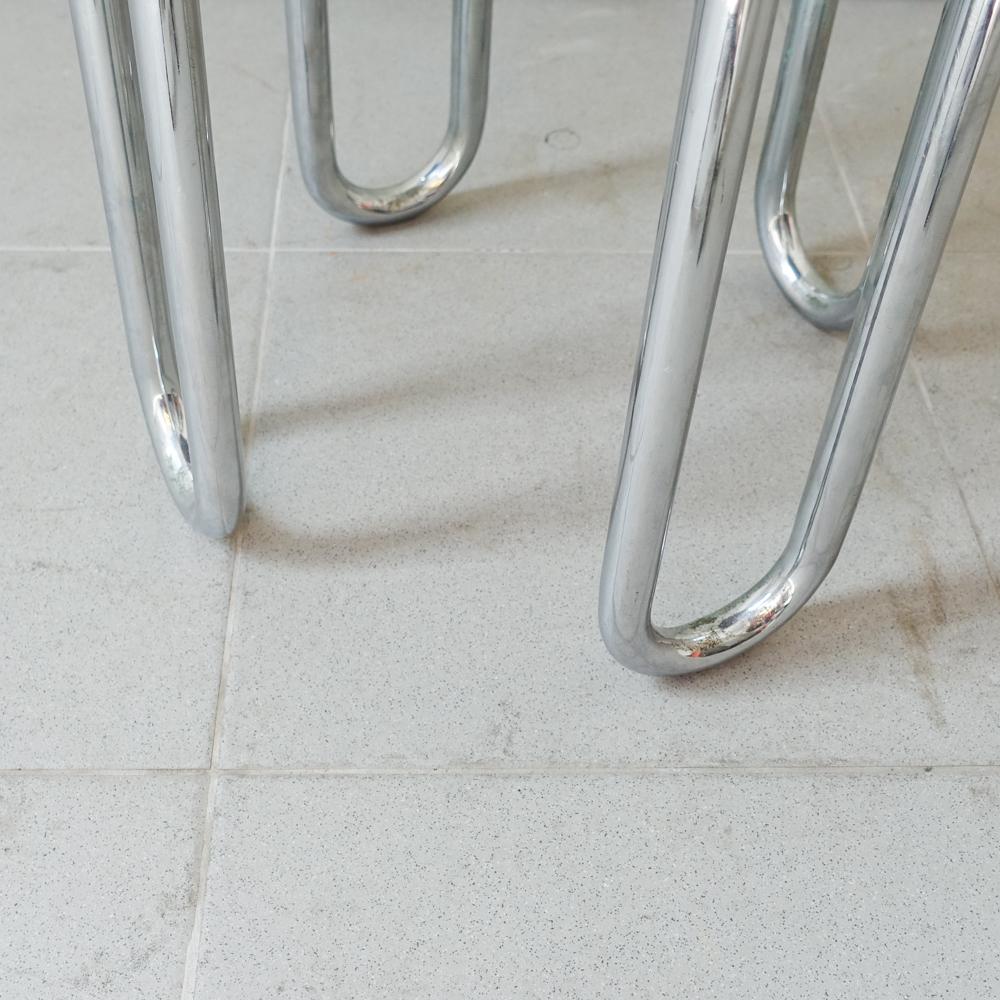Taburete portugués Bauhaus de acero tubular y madera de Fábrica Portugal Años 30 en venta 5