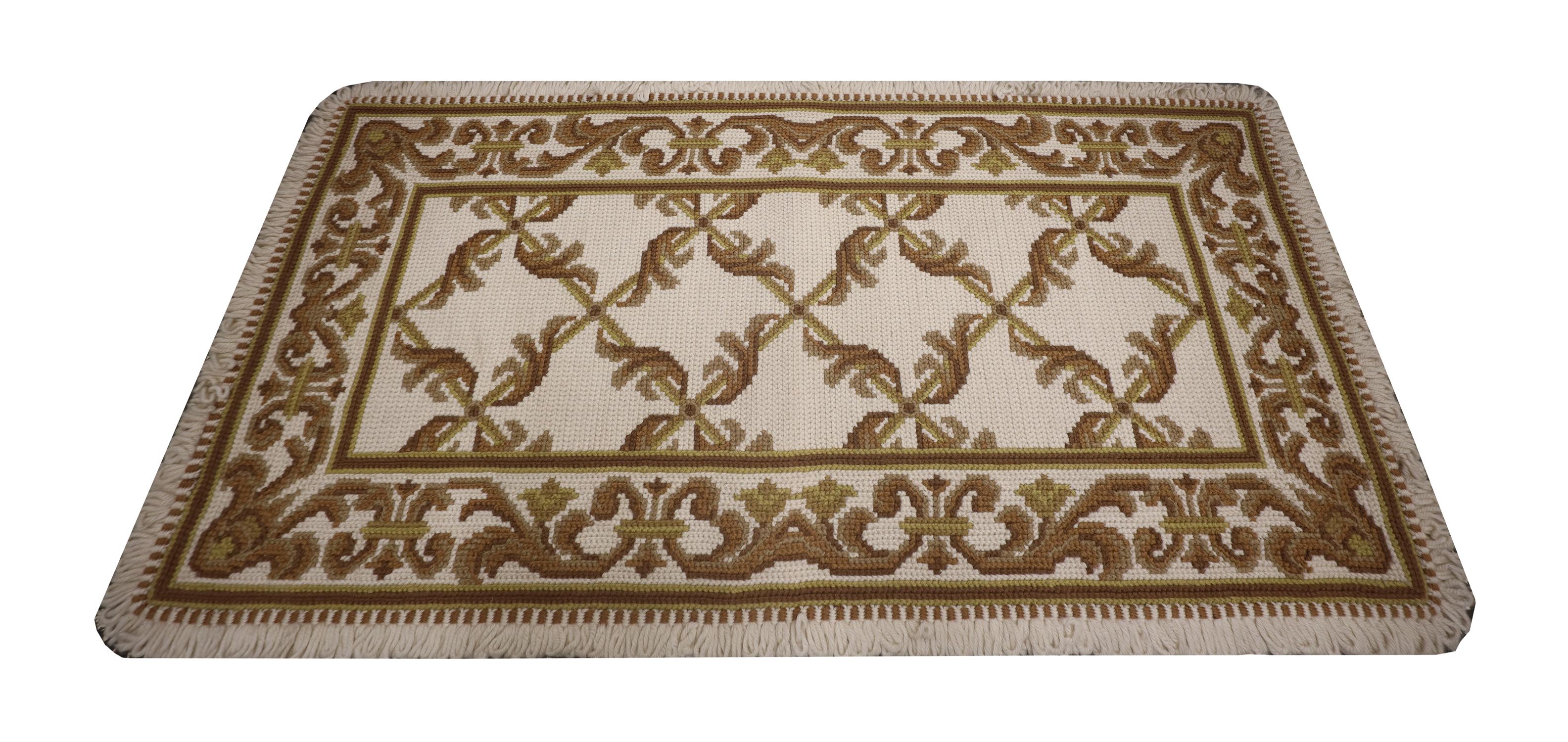 On the lookout for a new carpet to enhance your living room or bedroom? This Beautiful rug could make the perfect accessory. This elegant wool needlepoint is a classic example of a modern Portuguese style rug woven by hand in China in the early 21st