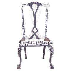 Chaise portugaise peinte en noir et blanc par Francisco Camilo
