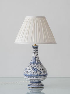 Portuguese Blue and White Ceramic Table Lamp with Hand-Painted Animal Motifs